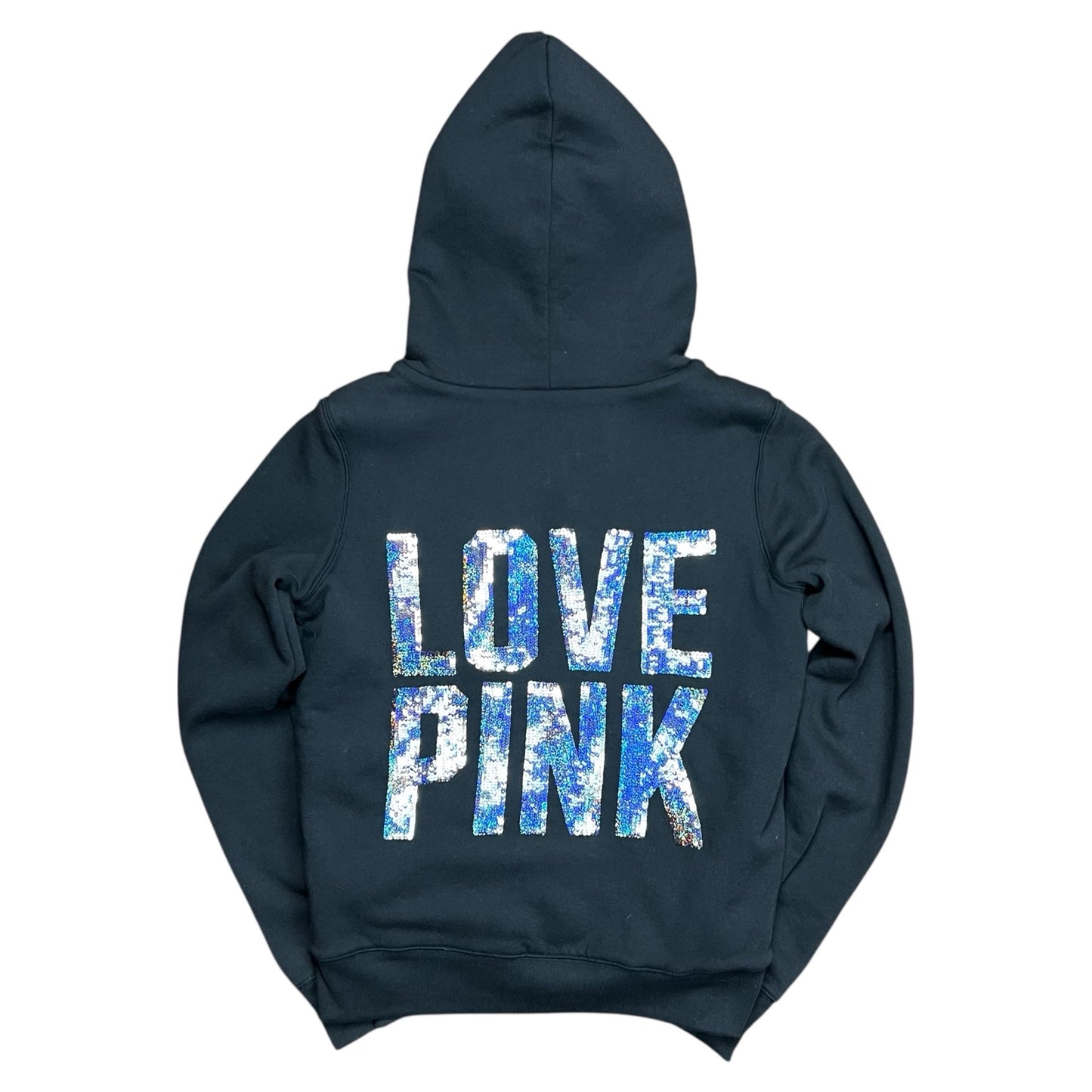 Victoria's Secret PINK Sequin Graphic Fur Lined Zip-Up Hoodie - S