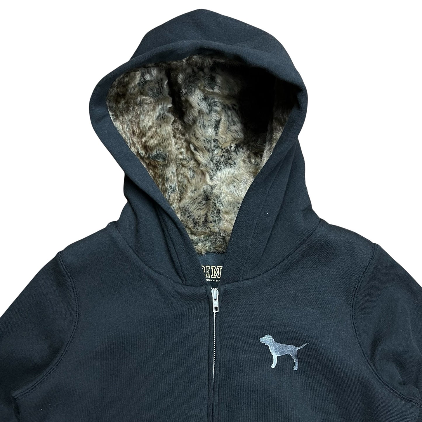Victoria's Secret PINK Sequin Graphic Fur Lined Zip-Up Hoodie - S