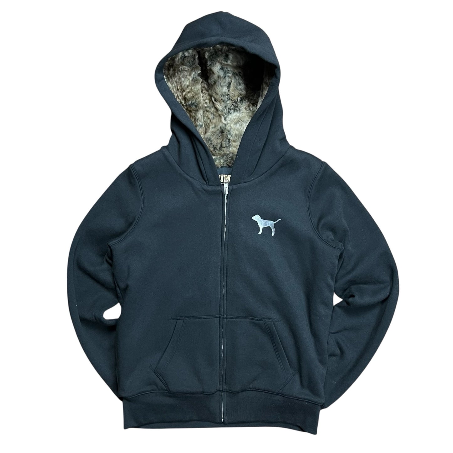 Victoria's Secret PINK Sequin Graphic Fur Lined Zip-Up Hoodie - S