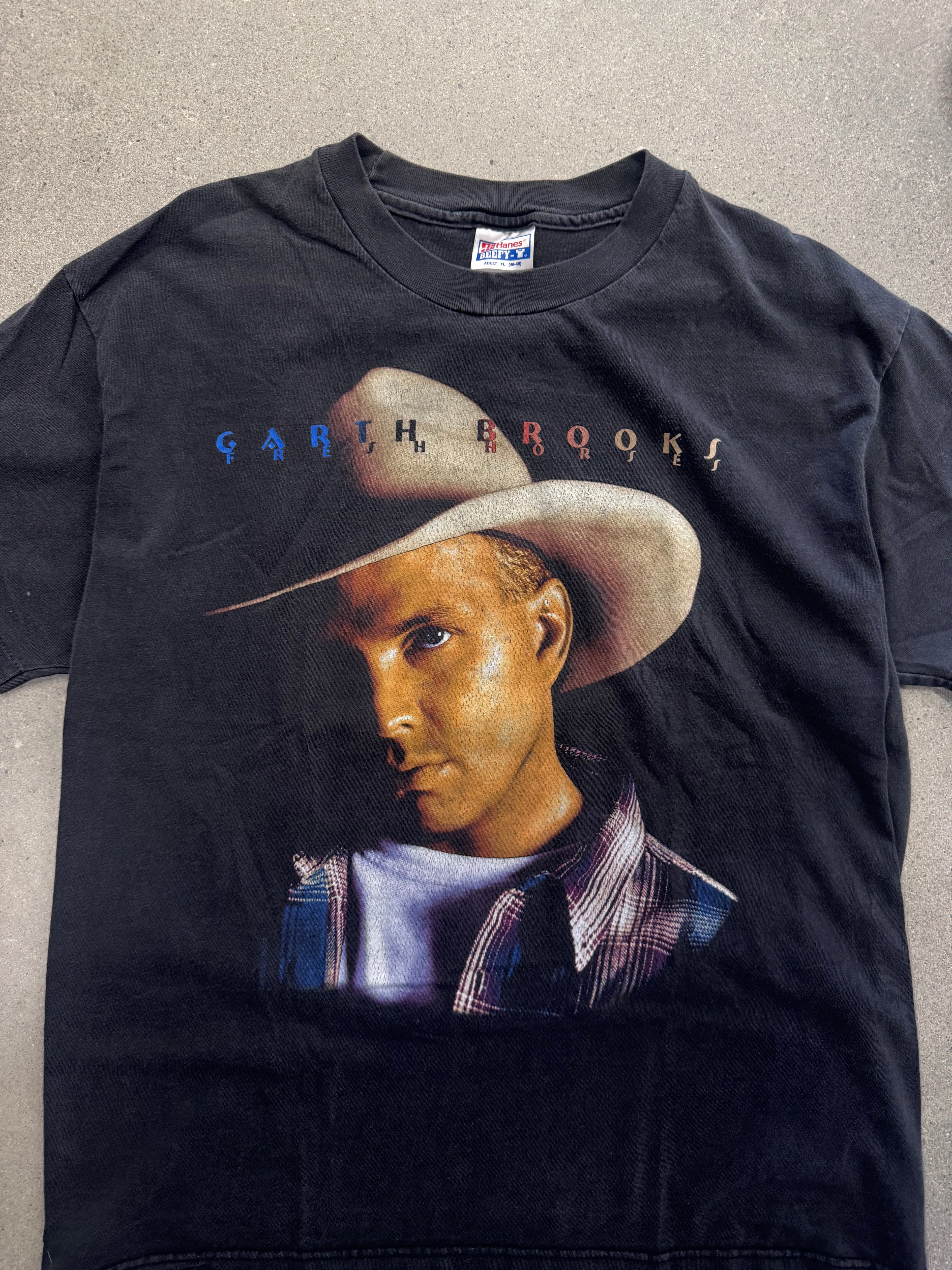Ausgeblichenes Garth Brooks Fresh Horses Tour T-Shirt von 1996 – XL