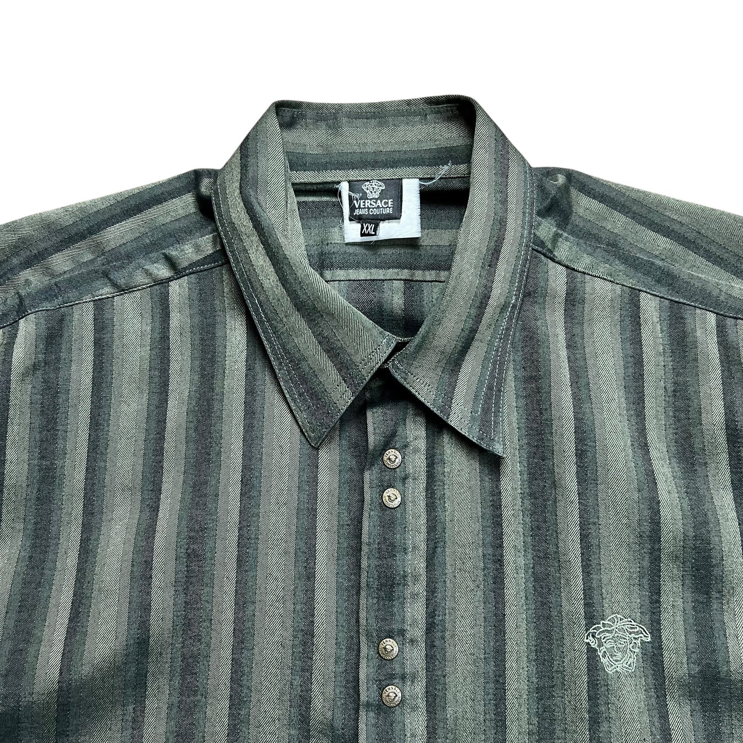 Versace Couture Dark Green Striped Button-up Shirt - XL