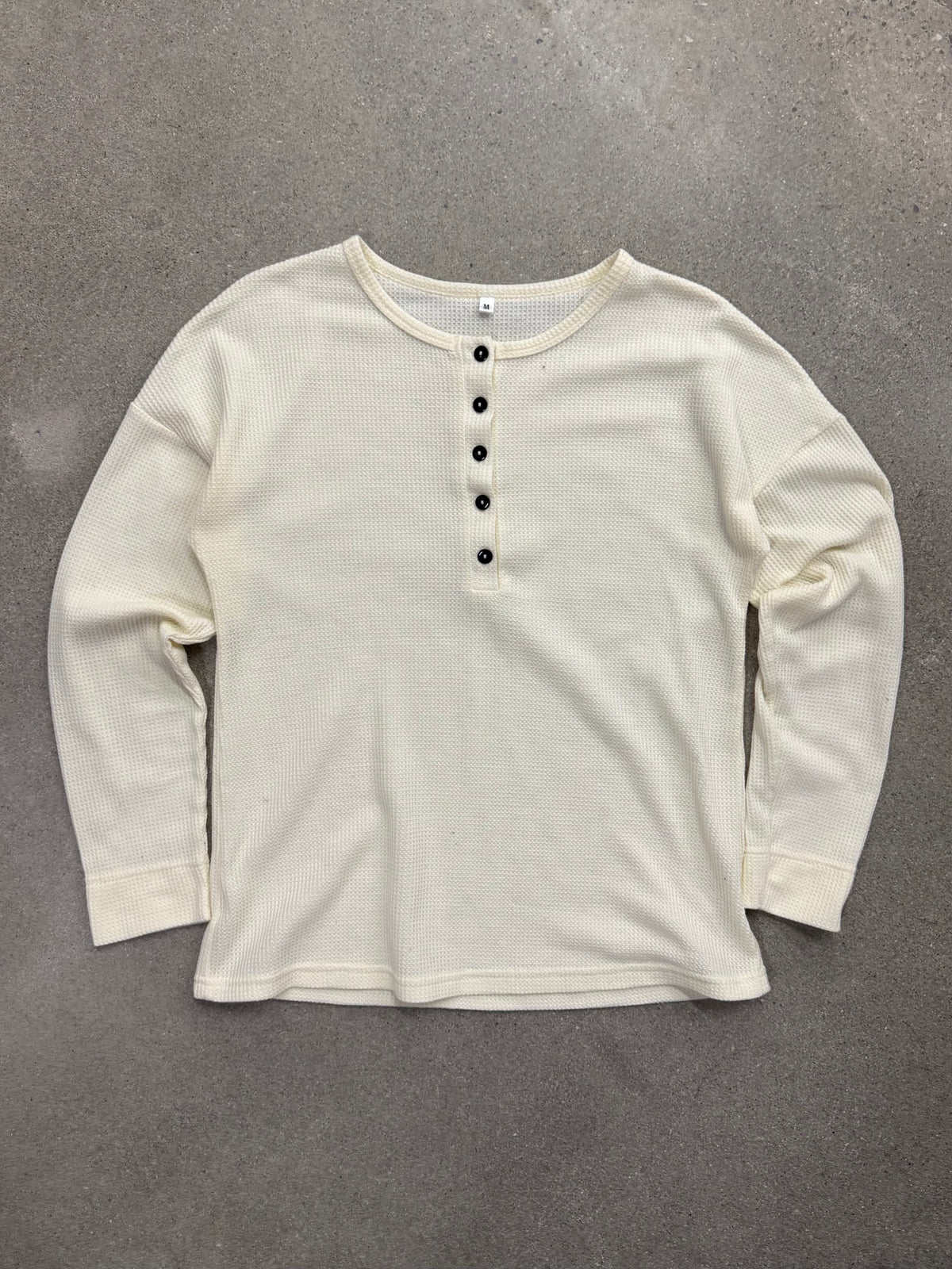 Blank Waffle-Knit Long Sleeve Henley Thermal Shirt - M