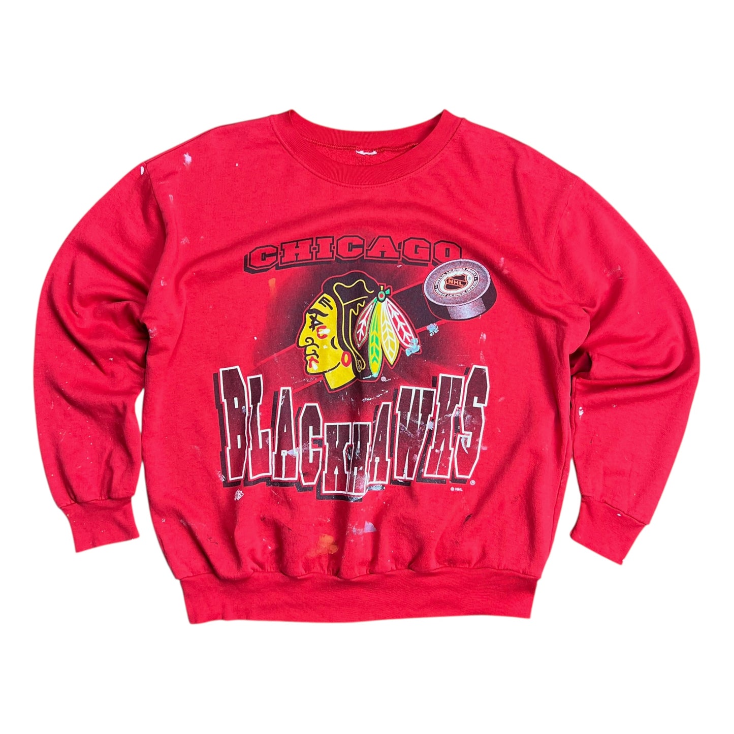 Chicago Blackhawks Paint Splattered Crewneck -  L