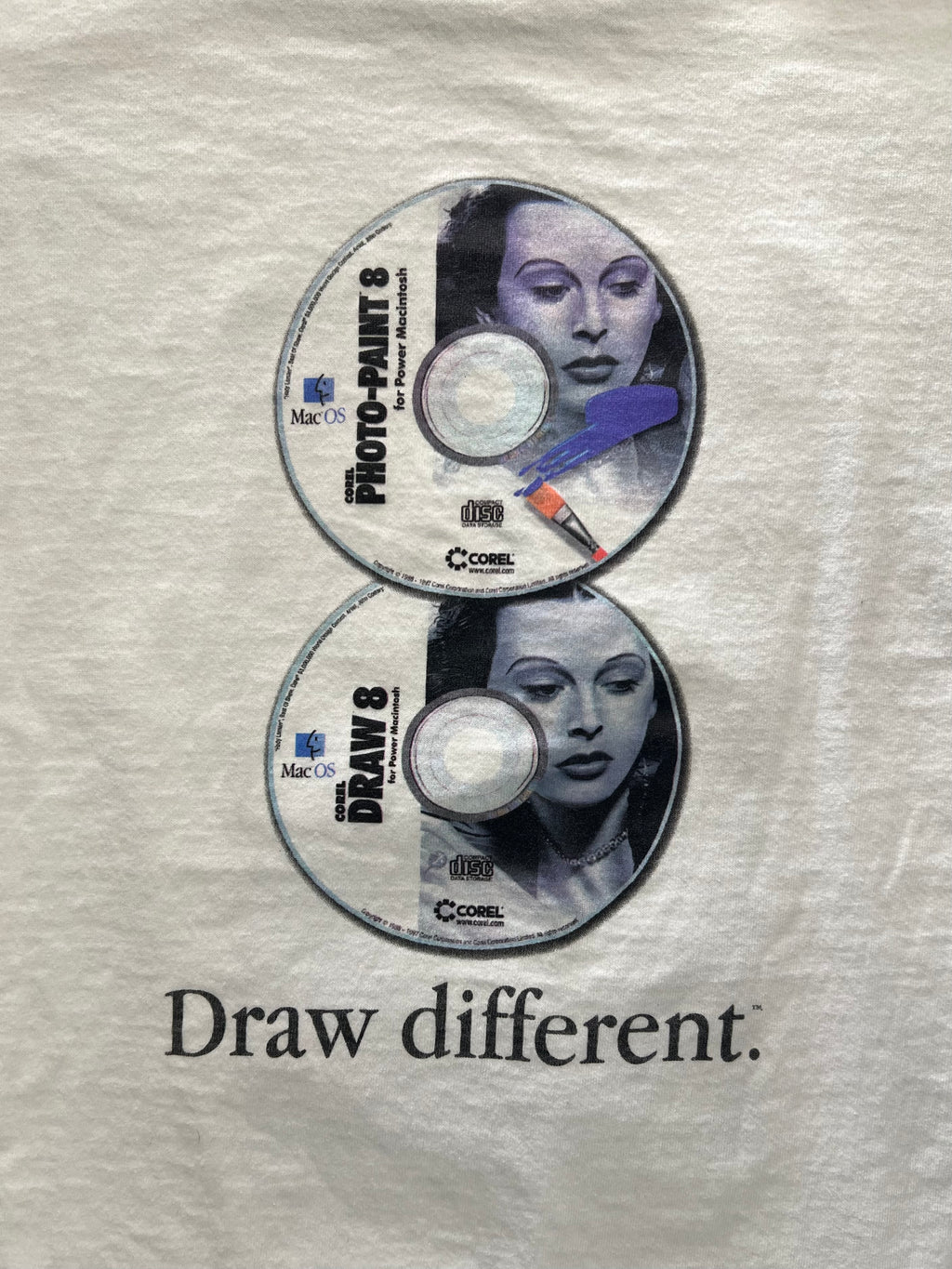1996 Apple Corel Draw 8 MacOS Draw Different CD Promo T-Shirt - XL