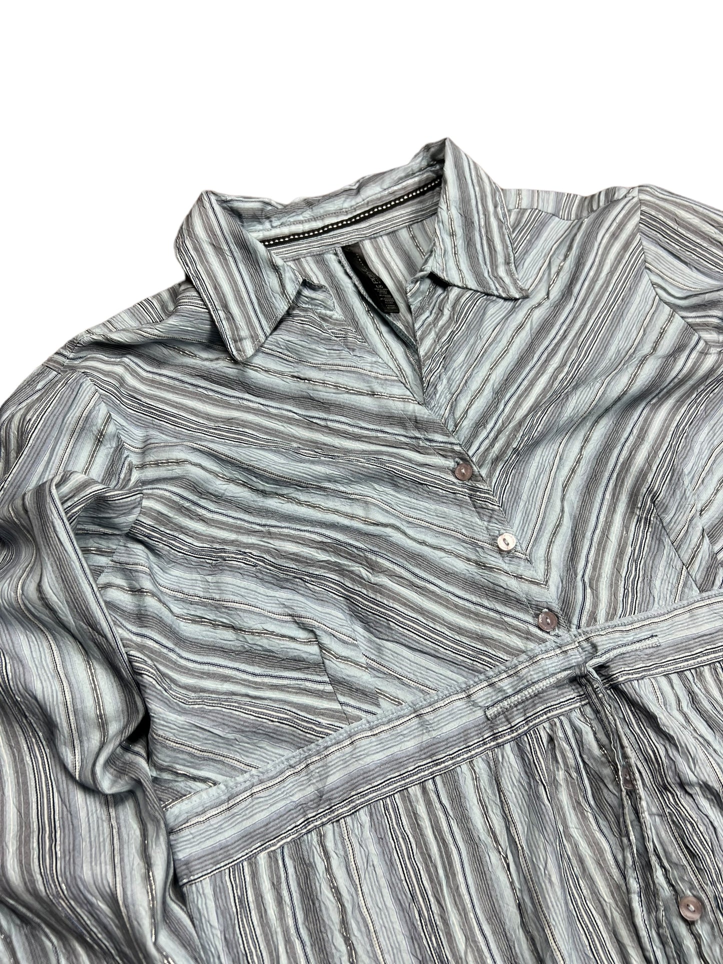 Y2K ￼Sparkly Blue Striped Button-up Shirt - L