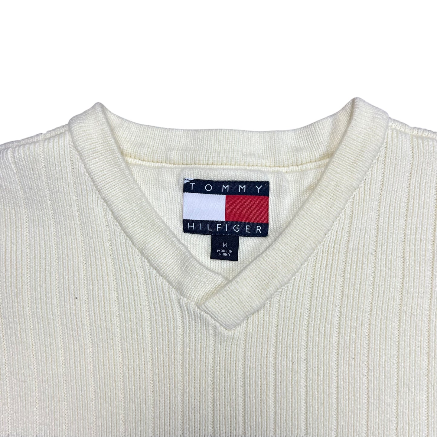 Tommy Hilfiger Ribbed Cream Knit Sweater - L