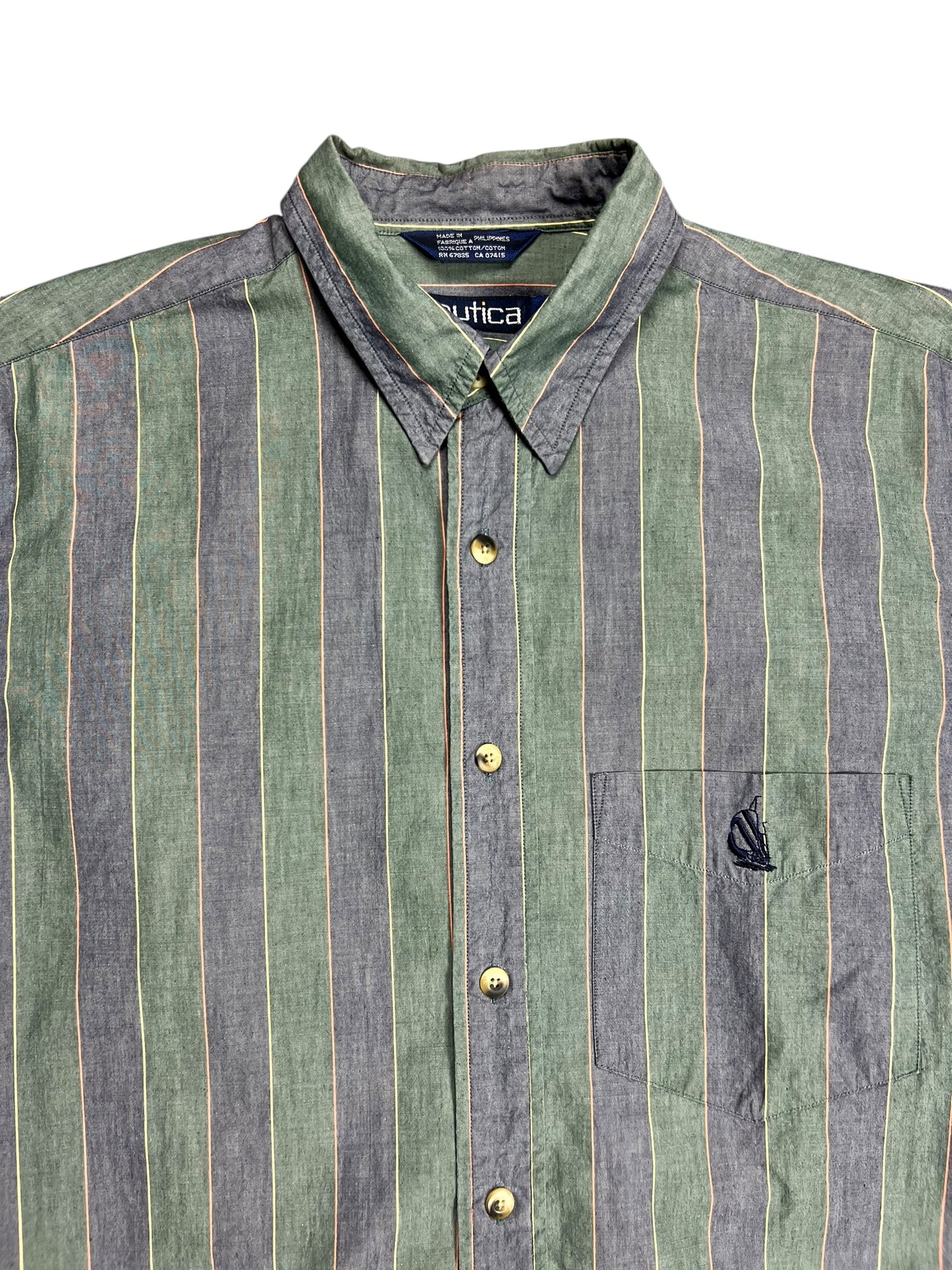 Nautica Faded Green & Purple Button-up Shirt - L