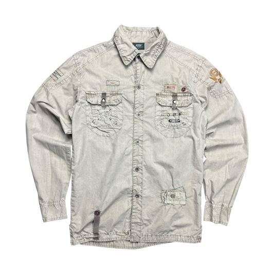 G-STAR Distressed Tan Military Button-up Shirt - M