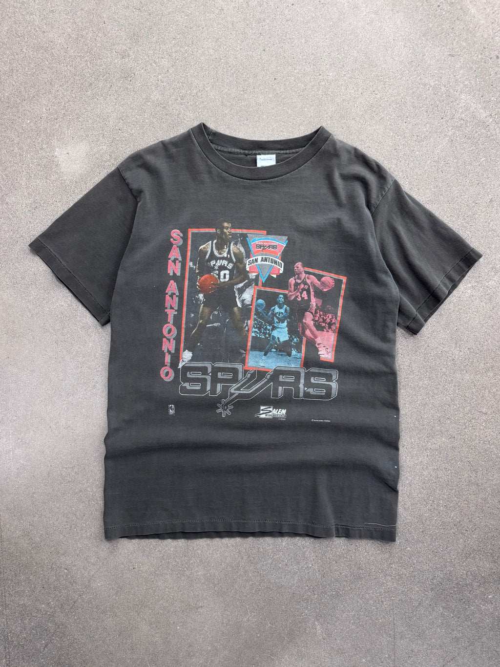 Ausgebleichtes 1990 Salem Sportswear San Antonio Spurs NBA T-Shirt - L