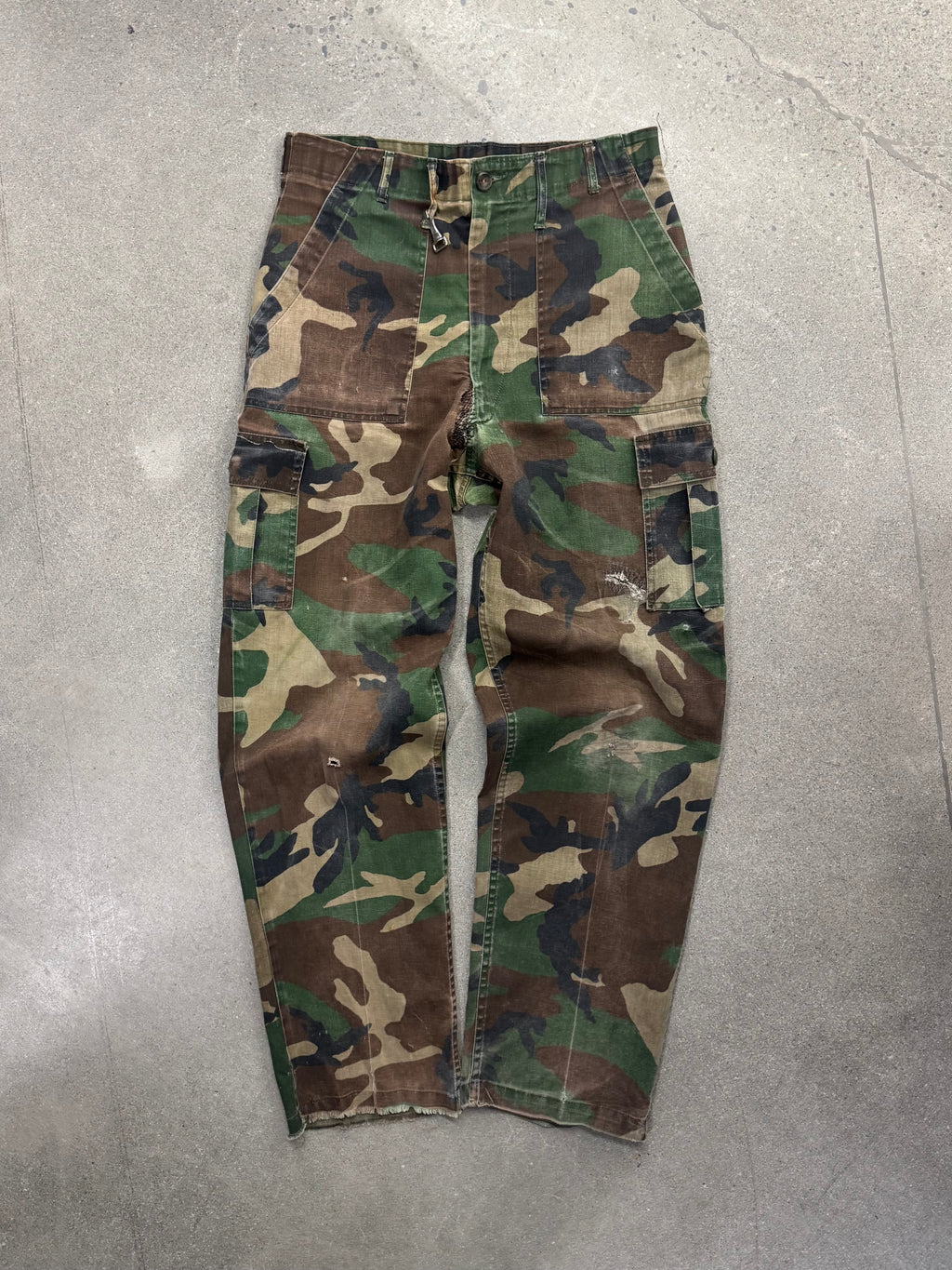 1981 Military Woodland Camo Fatigue Cargo Pants - 34”