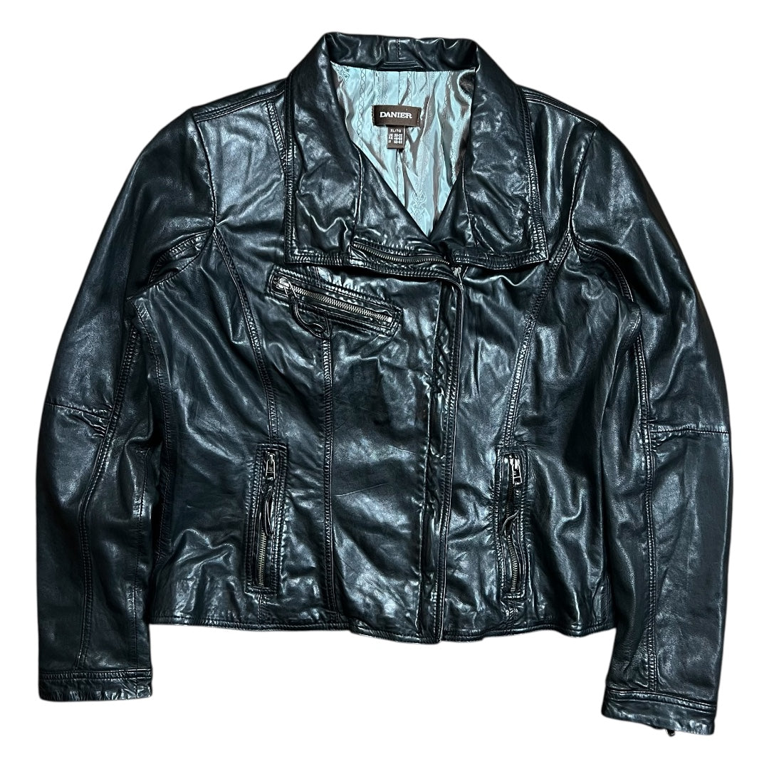 Danier Black Leather Asymmetrical Biker Jacket - XL