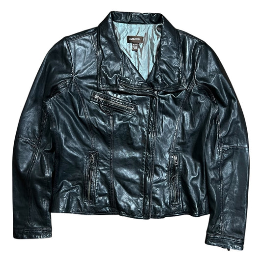 Danier Black Leather Asymmetrical Biker Jacket - XL
