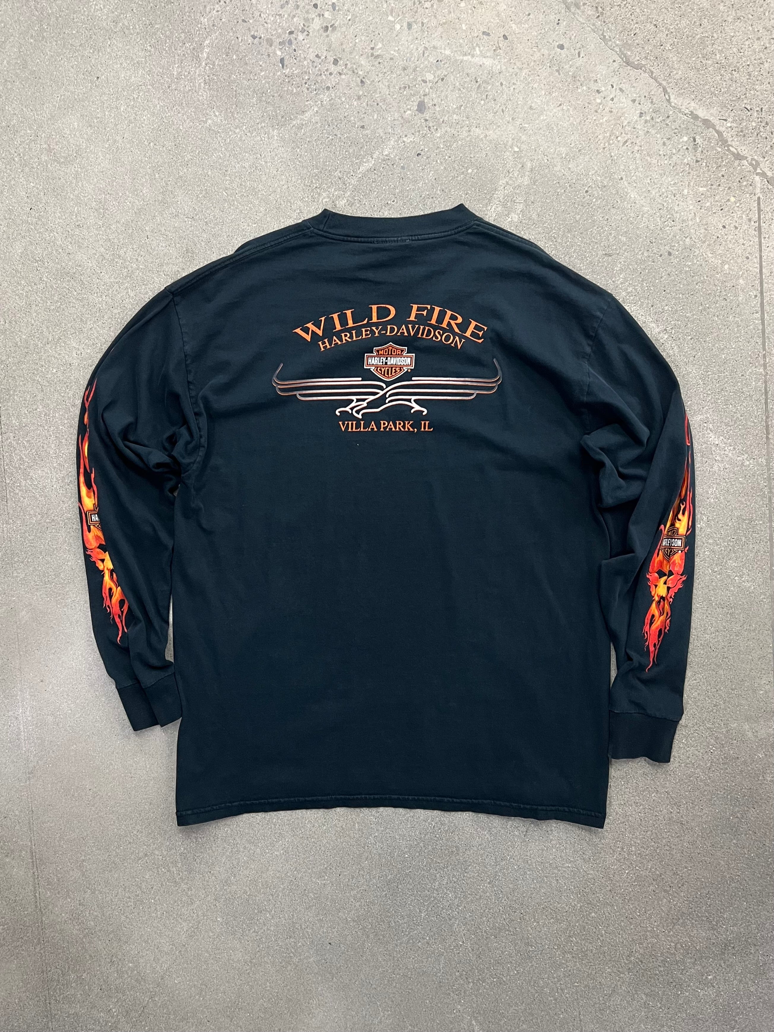 2002 Harley-Davidson Flame Skull Long Sleeve Shirt - XL