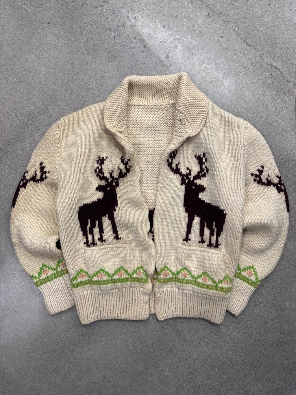 Mary Maxim Deer Cowichan Cardigan Sweater - XL