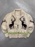 Mary Maxim Deer Cowichan Cardigan Sweater - XL