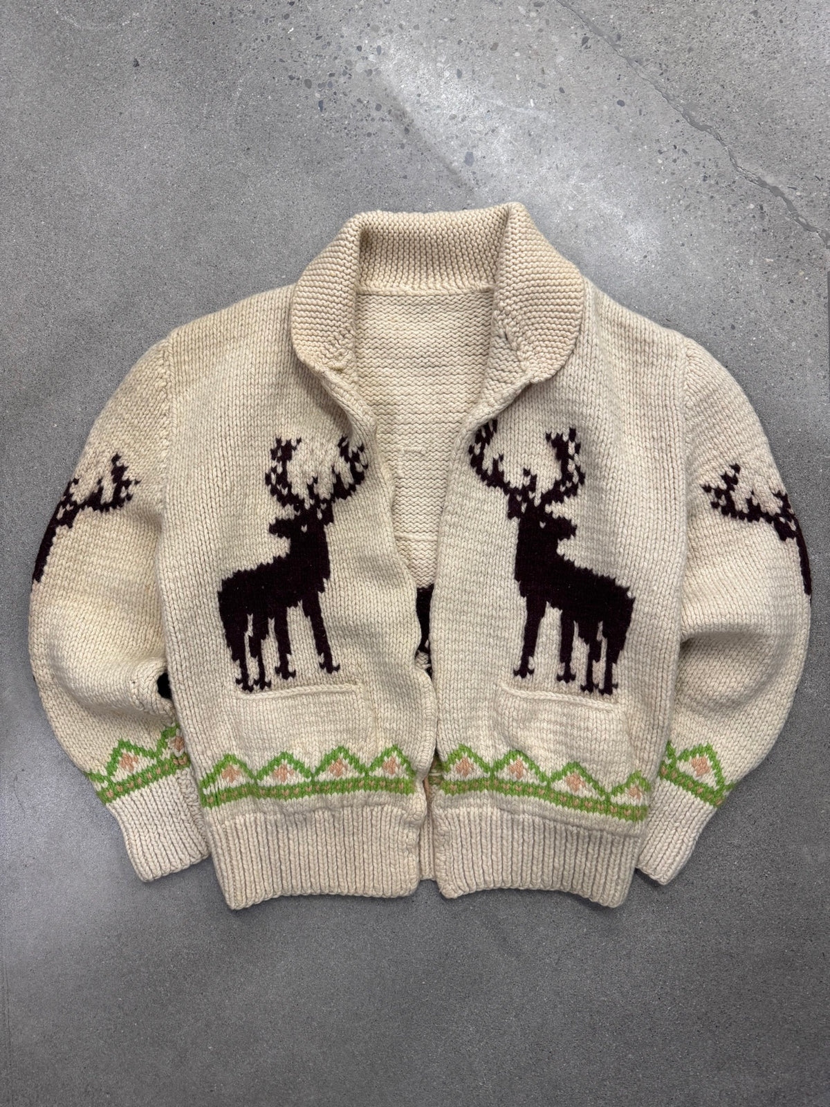 Mary Maxim Deer Cowichan Cardigan Sweater - XL