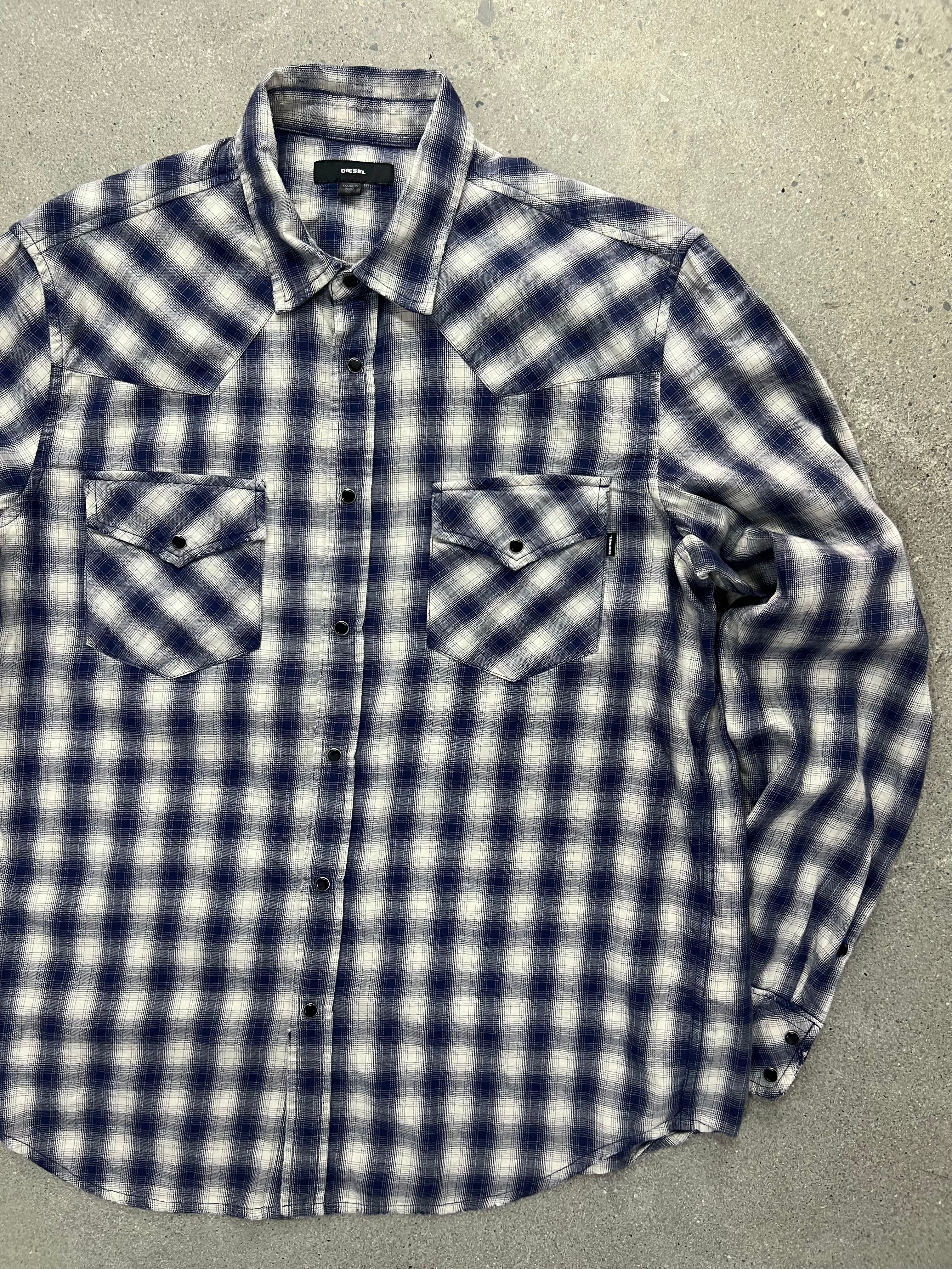 Diesel Plaid Pearl Snap Button-Up Shirt - L