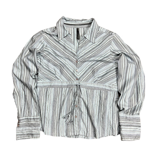 Y2K ￼Sparkly Blue Striped Button-up Shirt - L