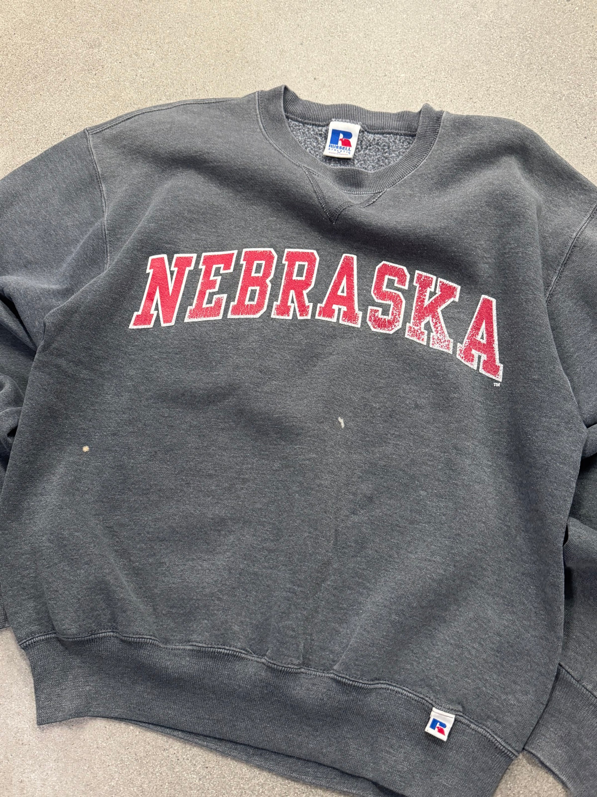 Faded Russell Athletic University of Nebraska Crewneck Sweatshirt - M