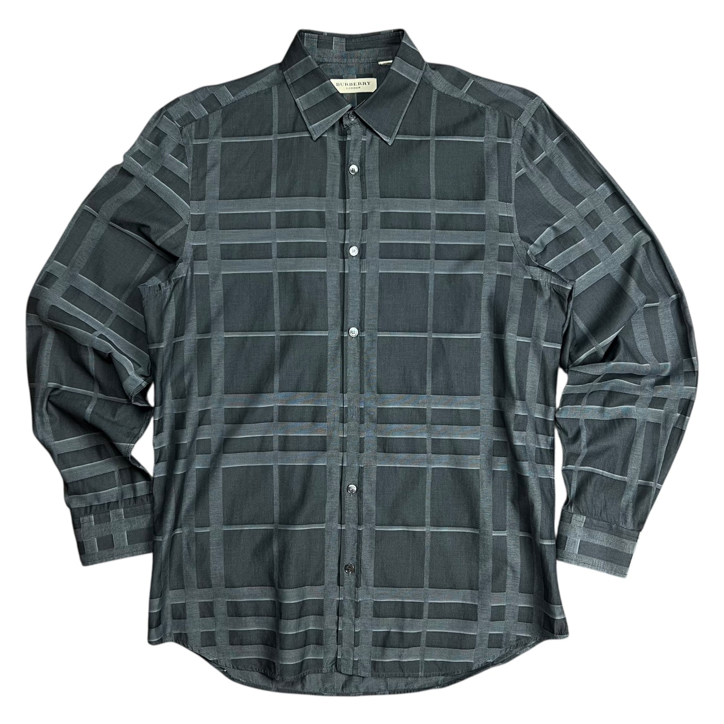 Burberry Grey Plaid Button-up Shirt - L