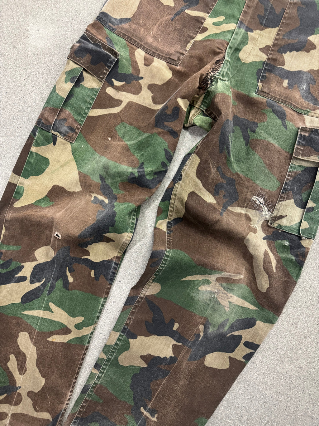1981 Military Woodland Camo Fatigue Cargo Pants - 34”
