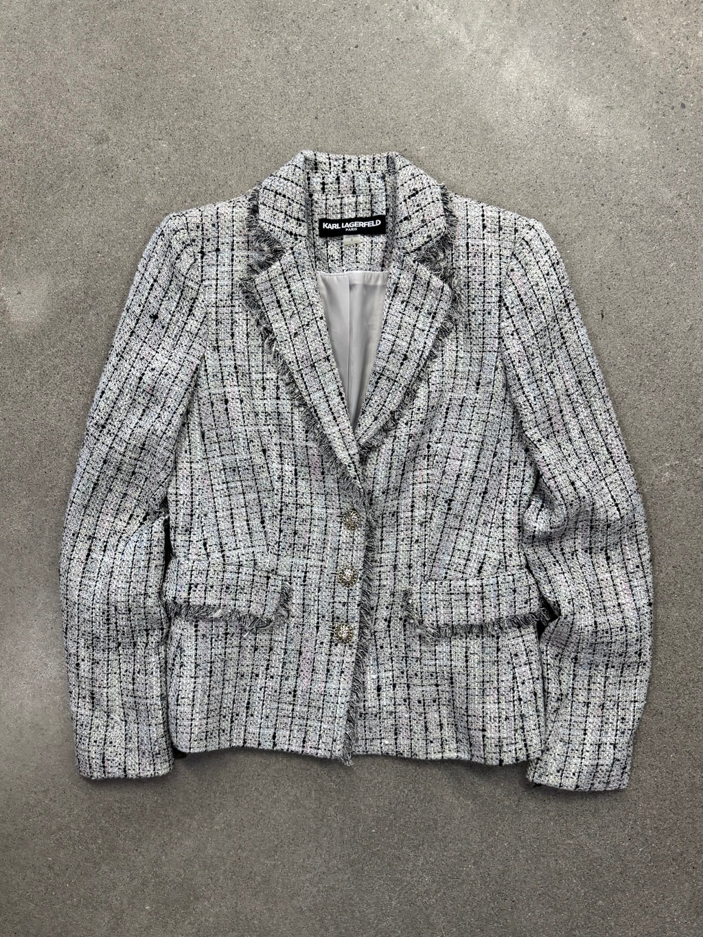 Karl Lagerfeld Bouclé Tweed Fringe Blazer - XS