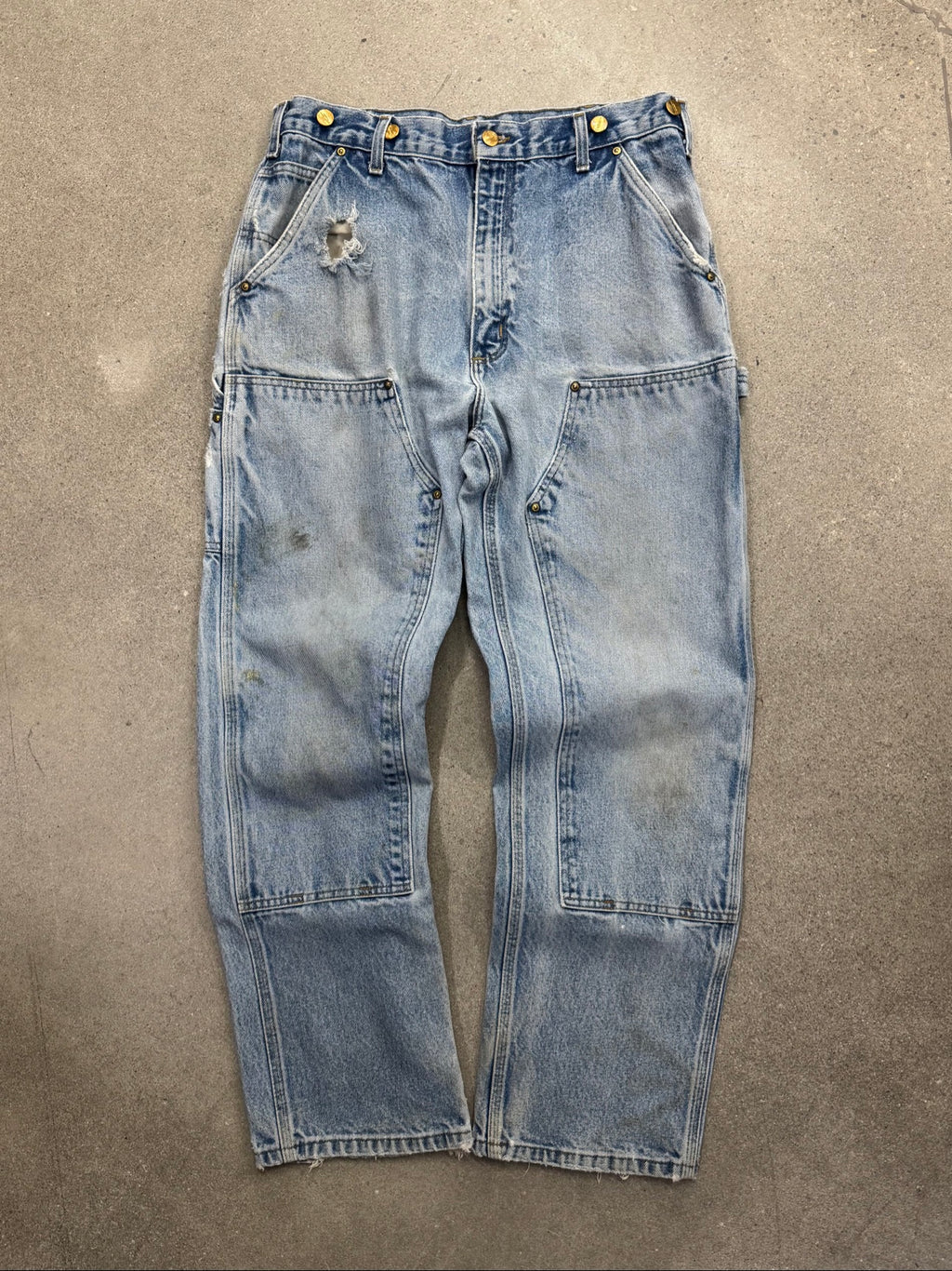 Faded Carhartt Denim Double Knee Work Pants - 32"