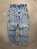 Faded Carhartt Denim Double Knee Work Pants - 32"