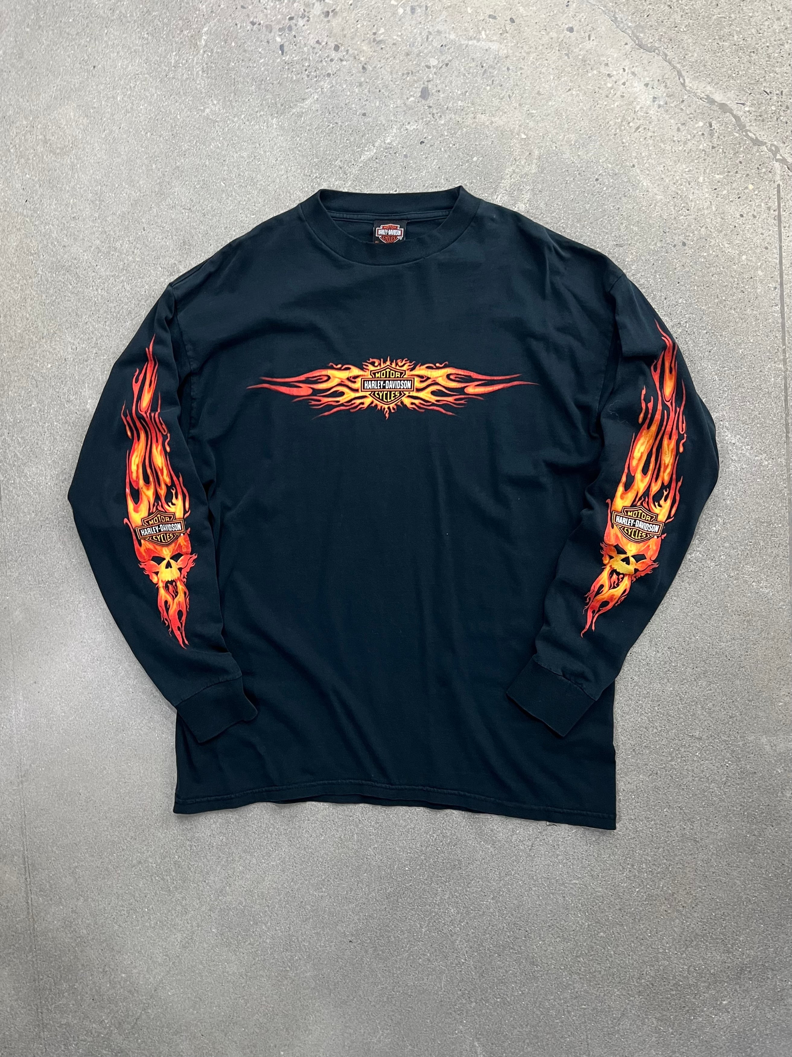 2002 Harley-Davidson Flame Skull Long Sleeve Shirt - XL