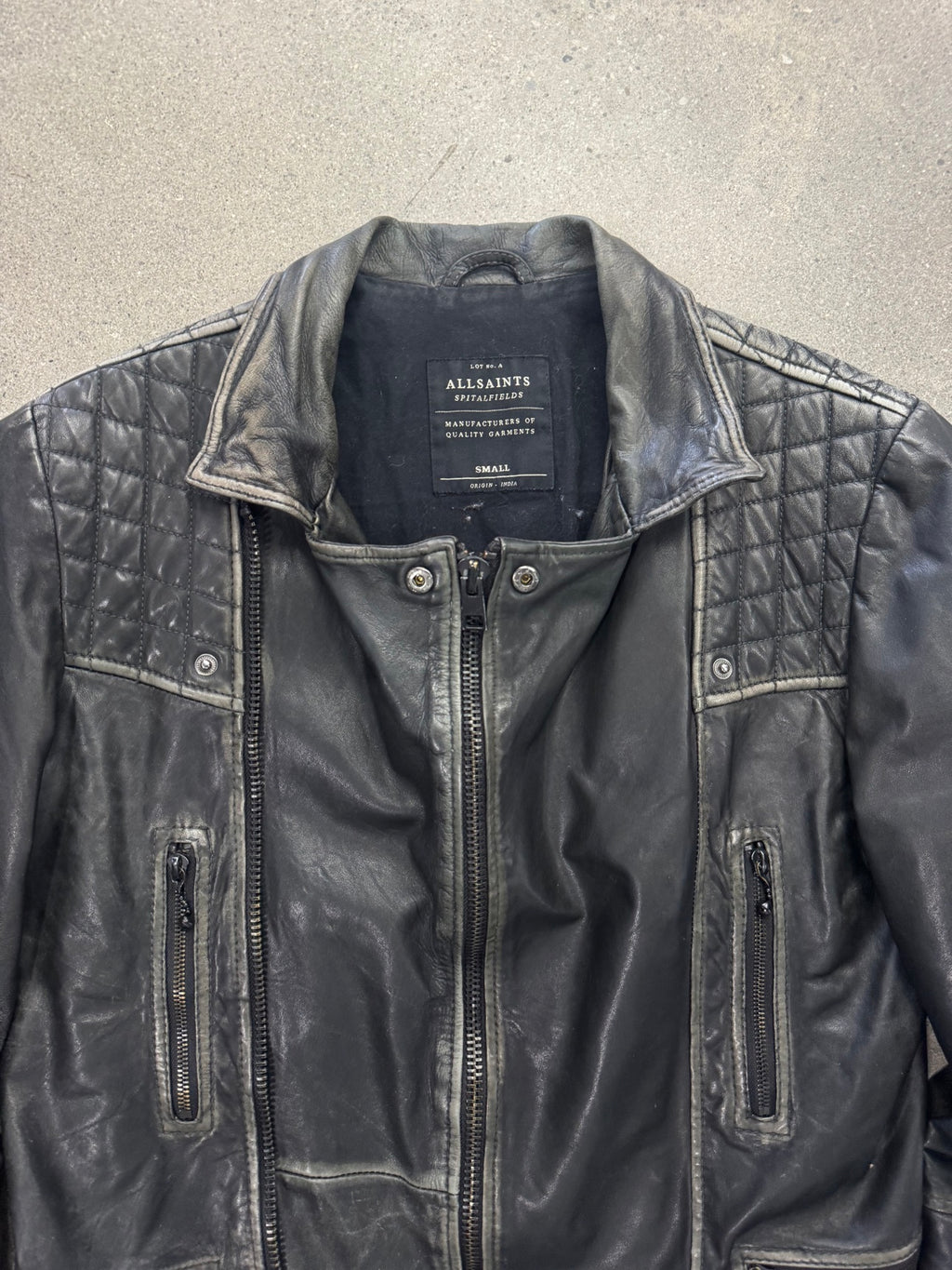 AllSaints Distressed Cargo Leather Biker Jacket - M