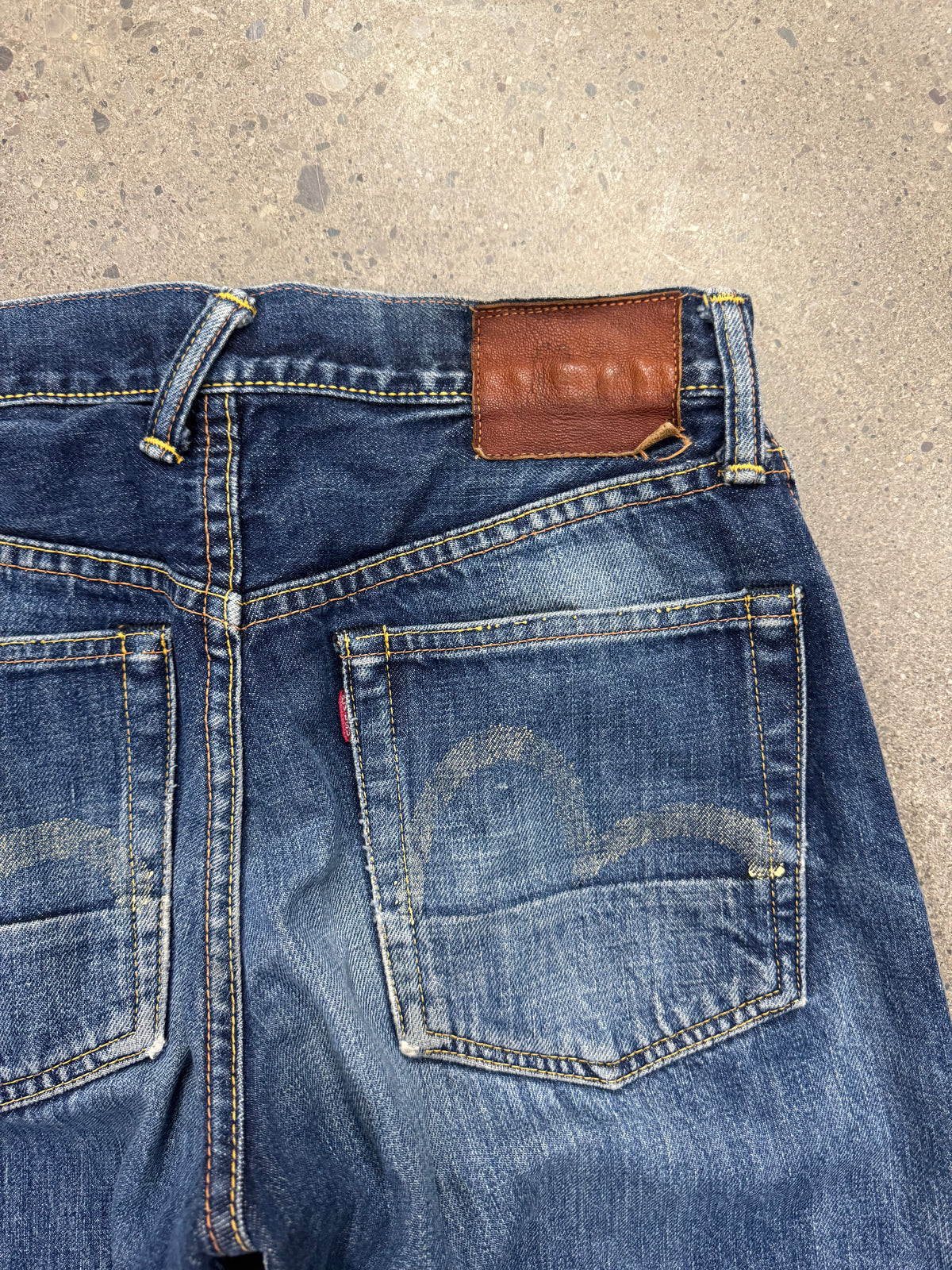 Faded & Distressed Evisu Japanese Selvedge Jeans - 28”