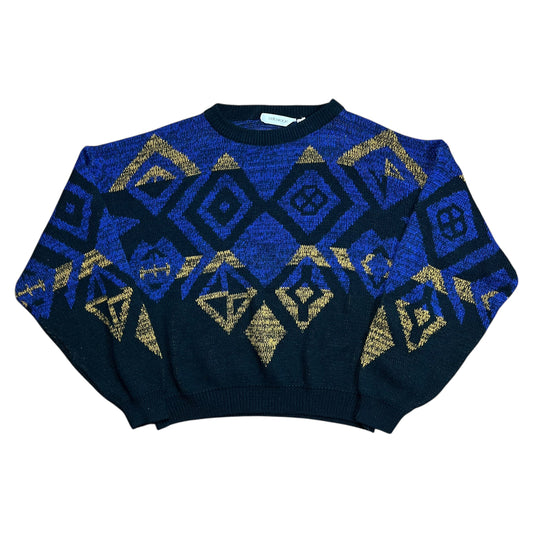 Entourage Black & Purple Diamond Knit Sweater - L