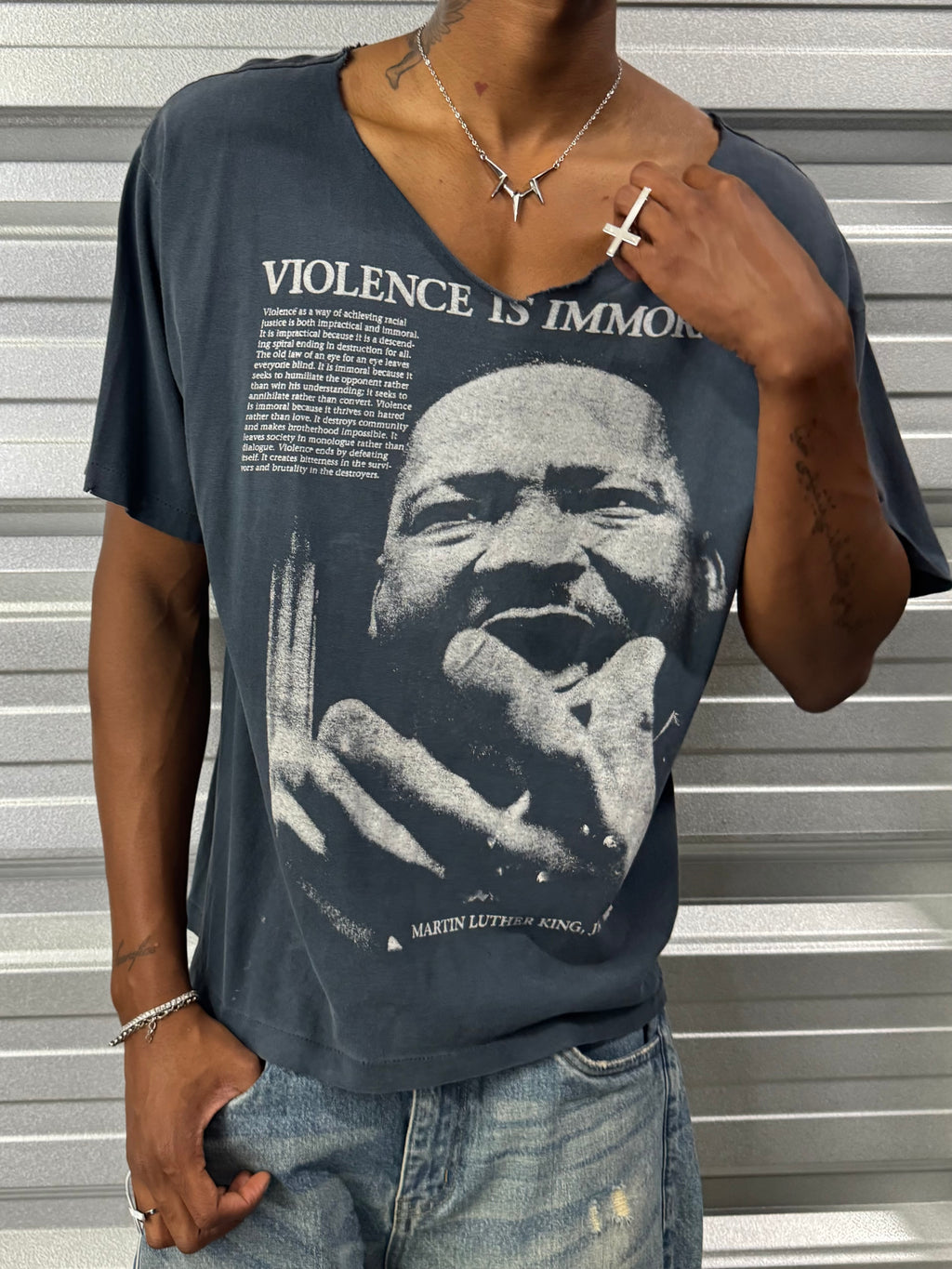 Faded Martin Luther King Violence Is Immoral T-Shirt - XL