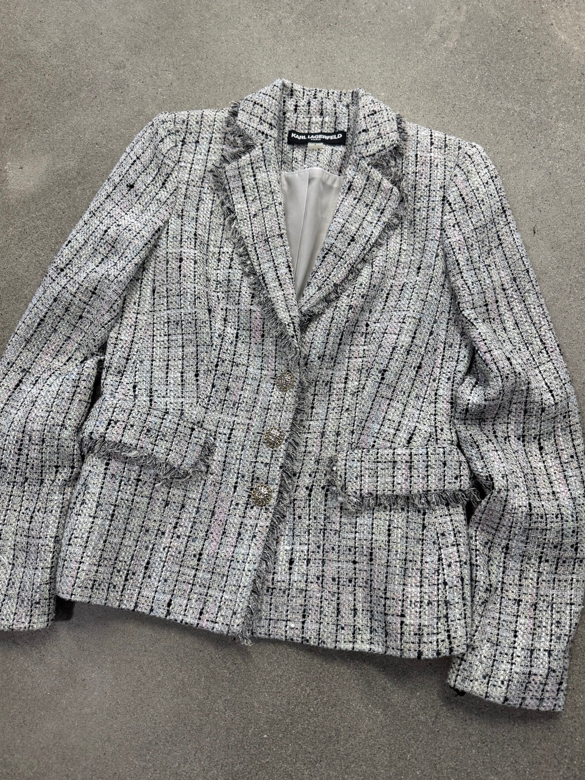 Karl Lagerfeld Bouclé Tweed Fringe Blazer - XS