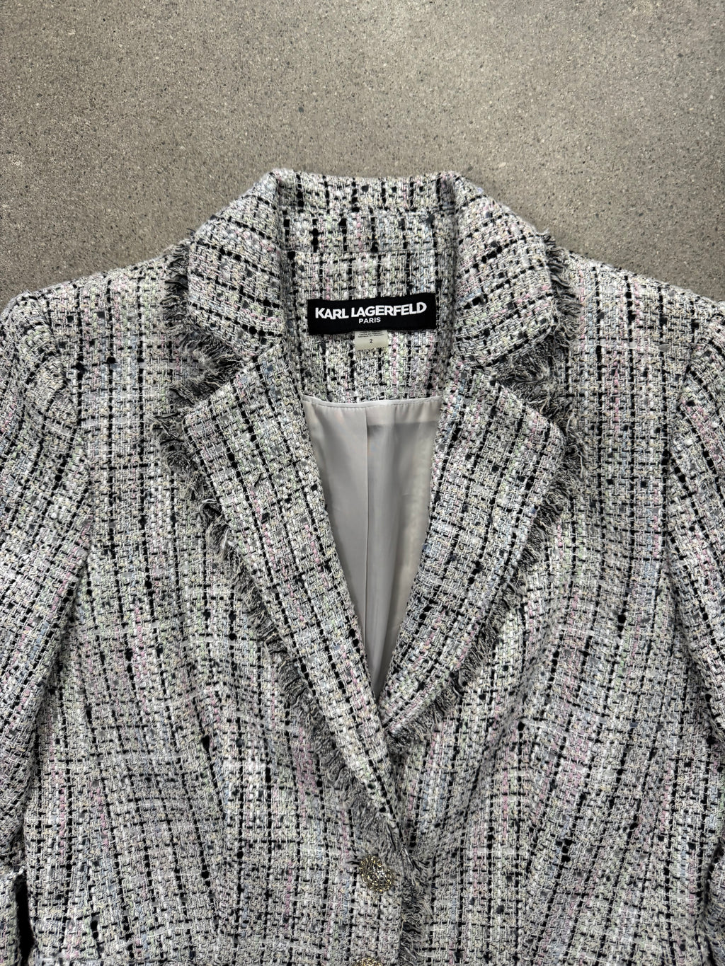 Karl Lagerfeld Bouclé Tweed Fringe Blazer - XS