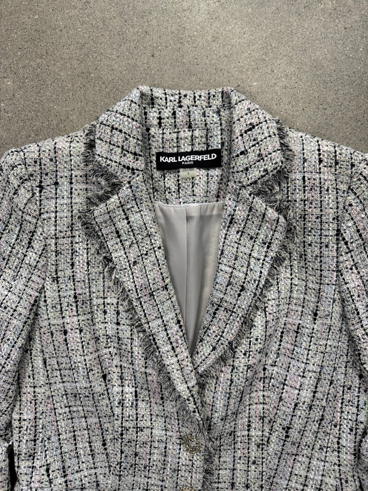 Karl Lagerfeld Bouclé Tweed Fringe Blazer - XS