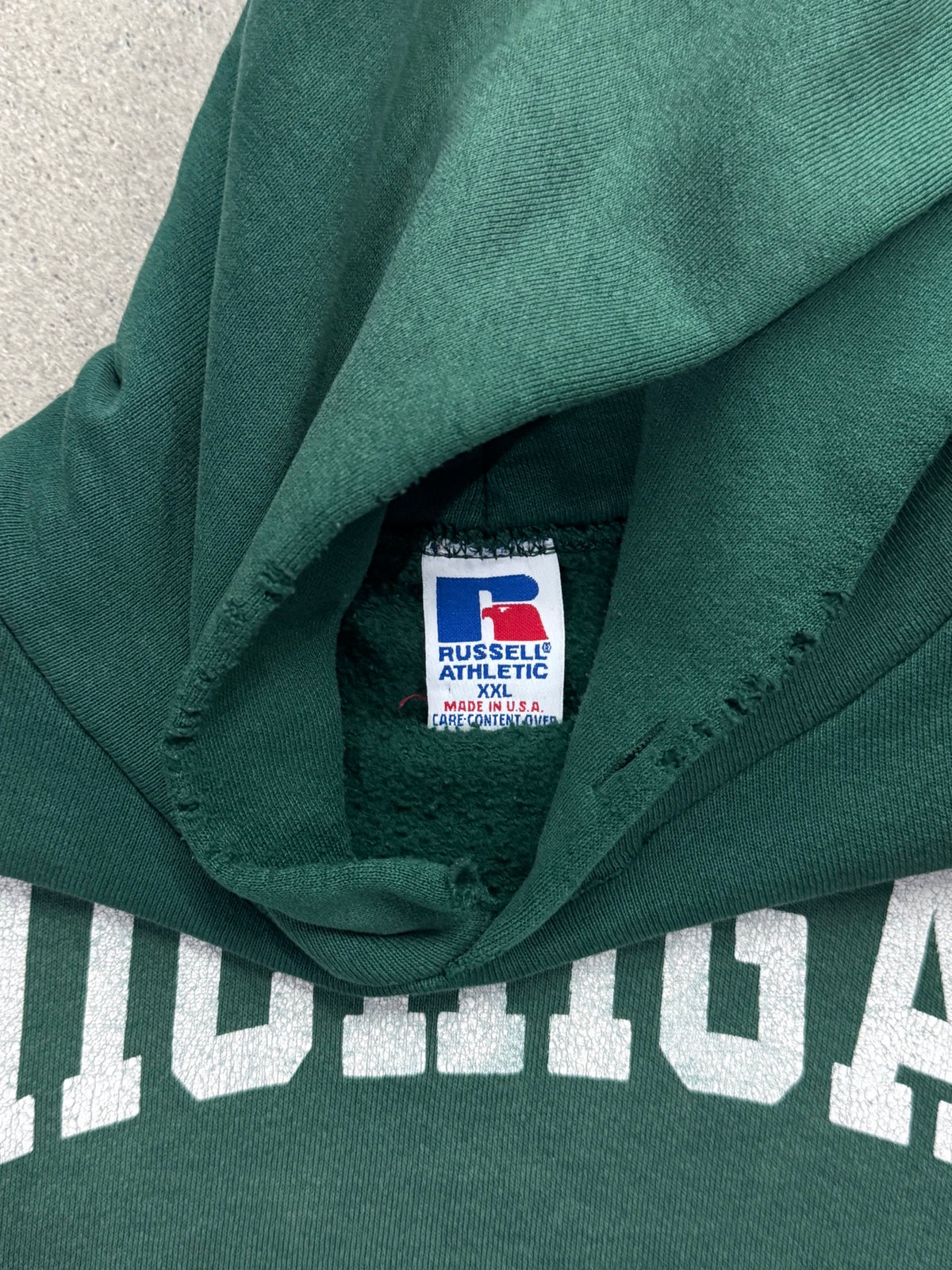 Faded & Distressed Russell Athletic Michigan State University Pullover Hoodie - XXL
