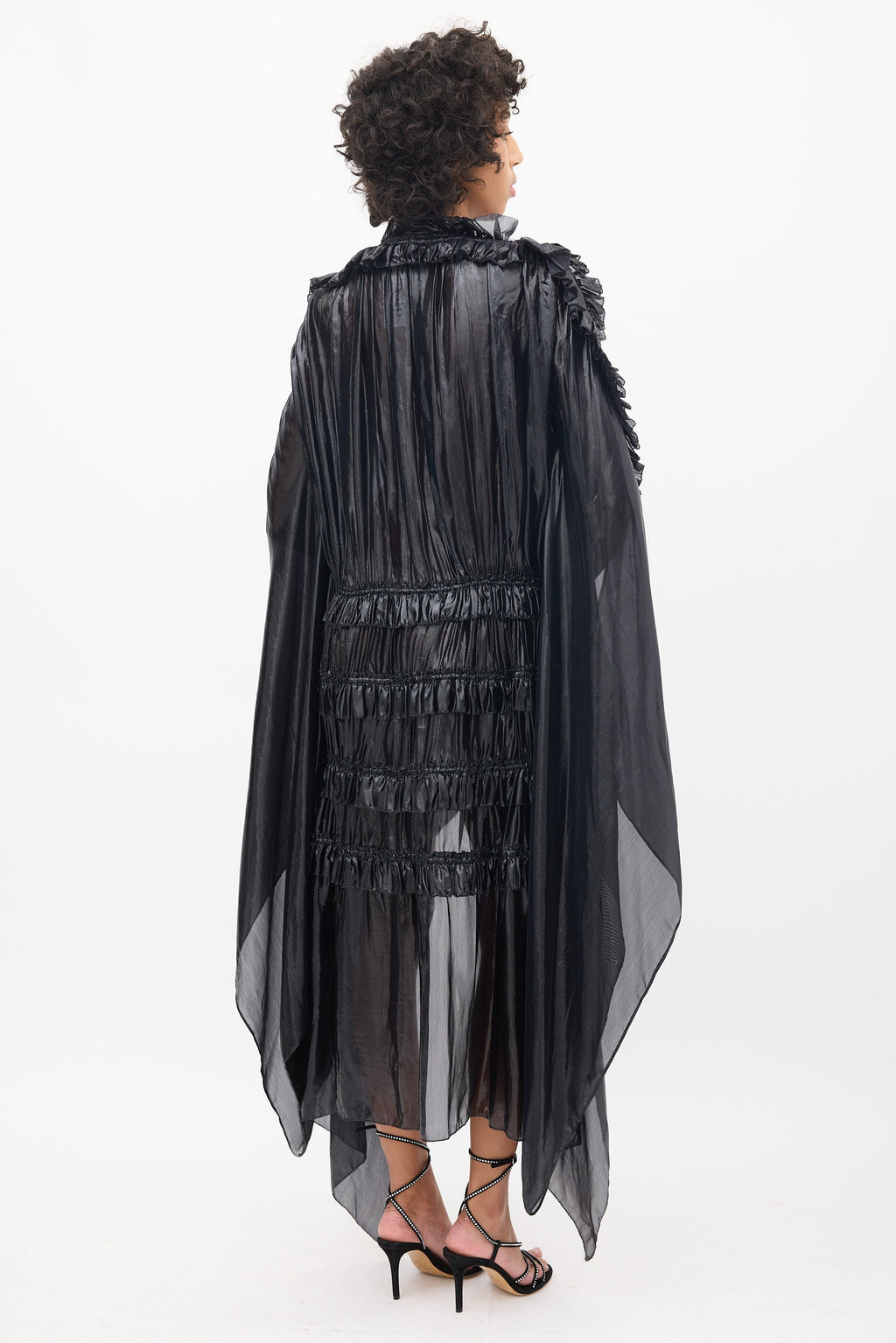 DSquared2 Plissé Ruffled Asymmetrical Liquid Metallic Cape Dress - S