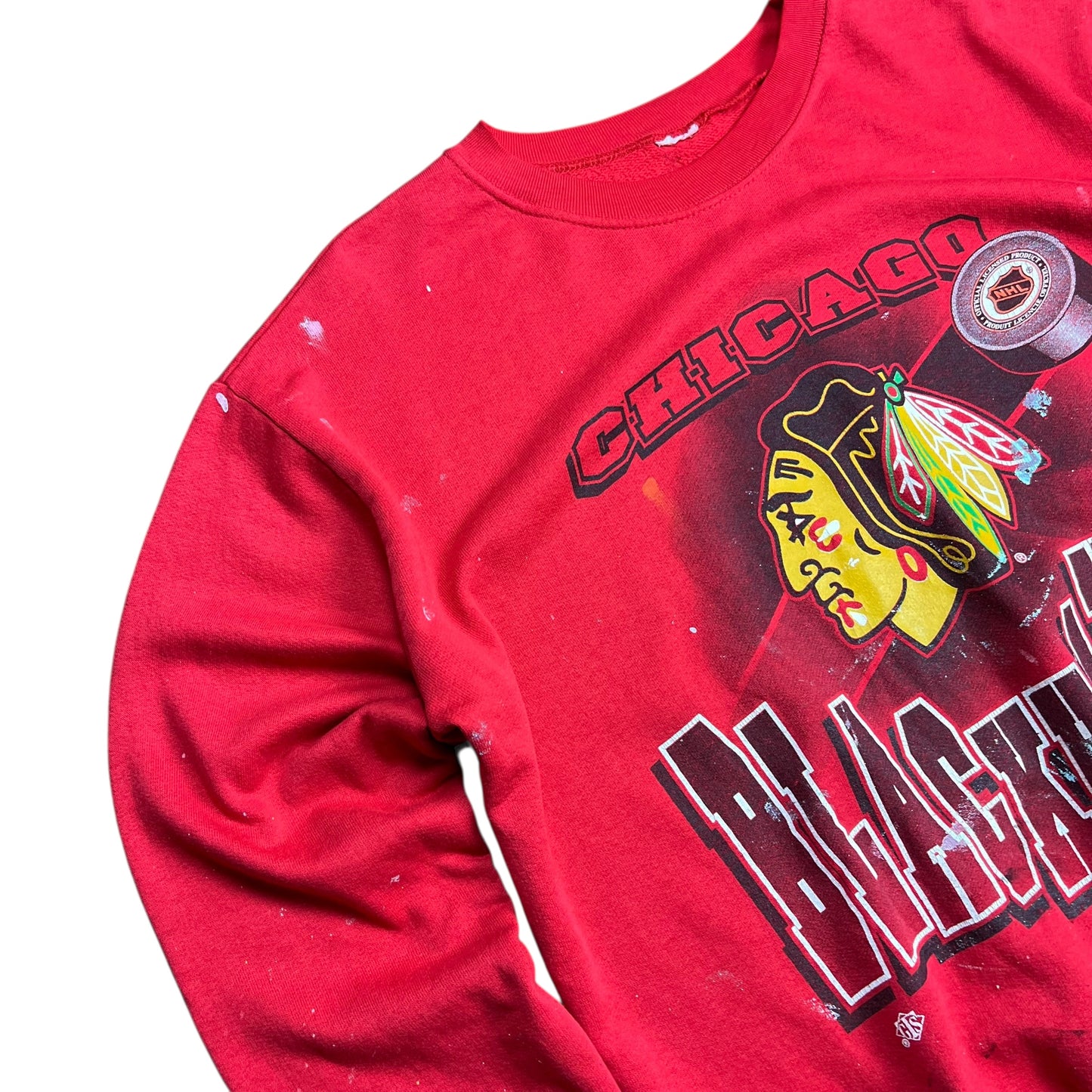 Chicago Blackhawks Paint Splattered Crewneck -  L
