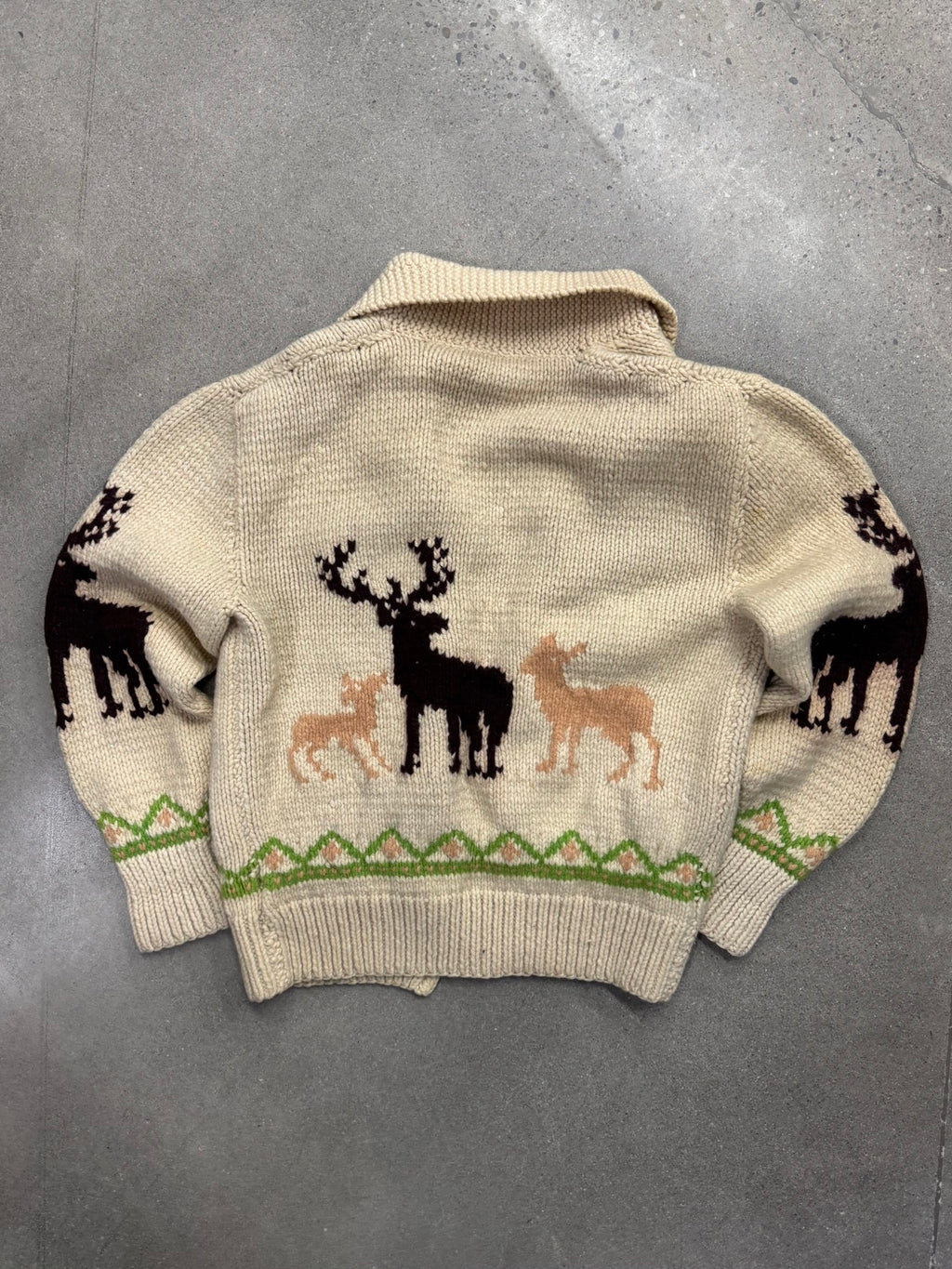 Mary Maxim Deer Cowichan Cardigan Sweater - XL