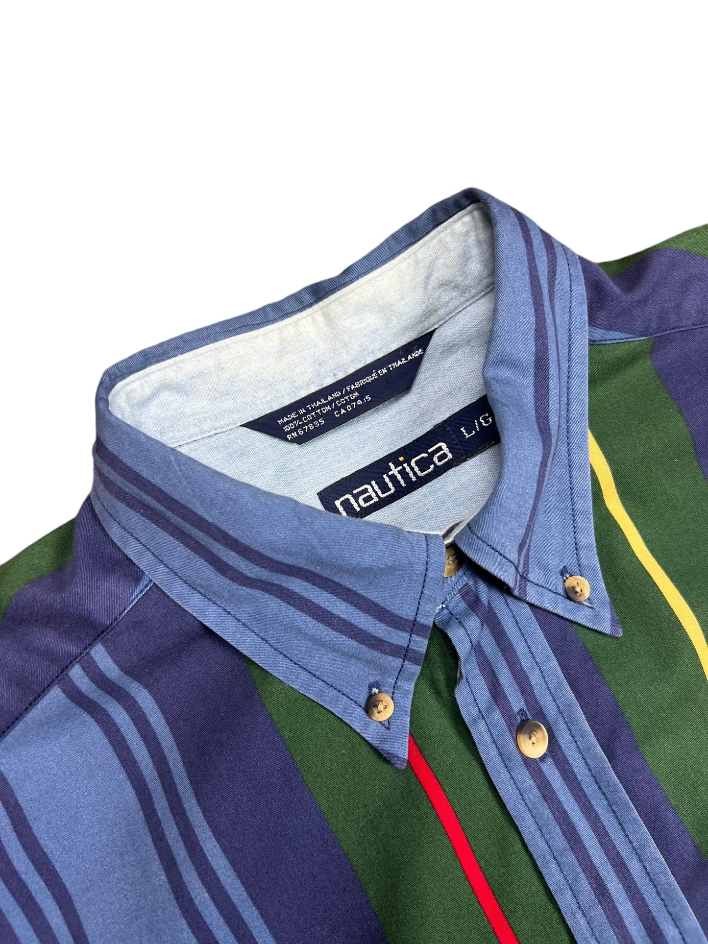 Nautica Blue & Green Striped Button-up Shirt - XL