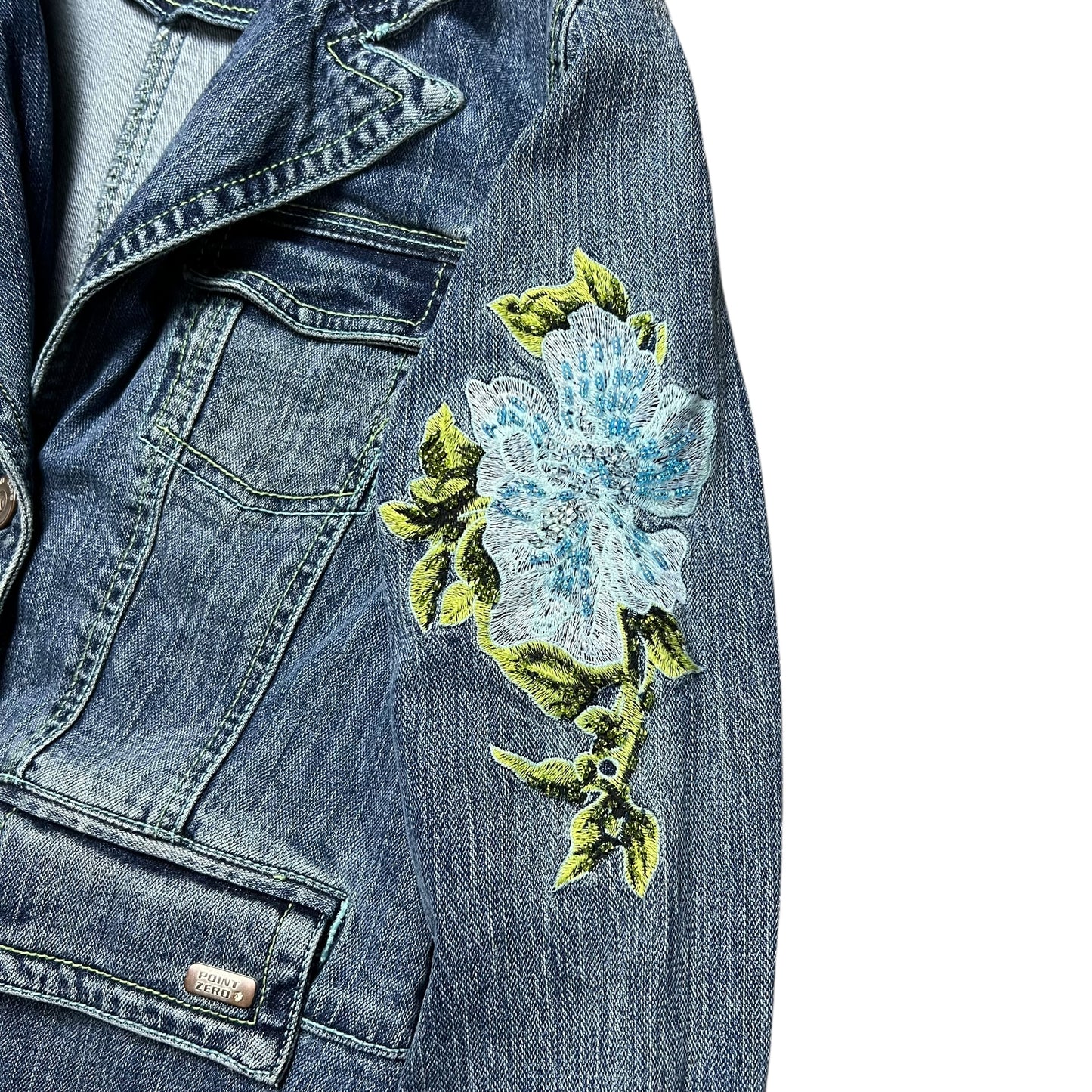 Point Zero Embroidered Flower Denim Jacket - L