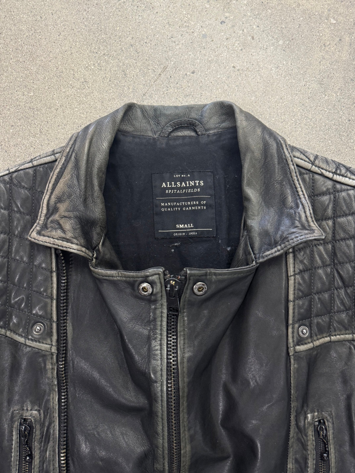 AllSaints Distressed Cargo Leather Biker Jacket - M