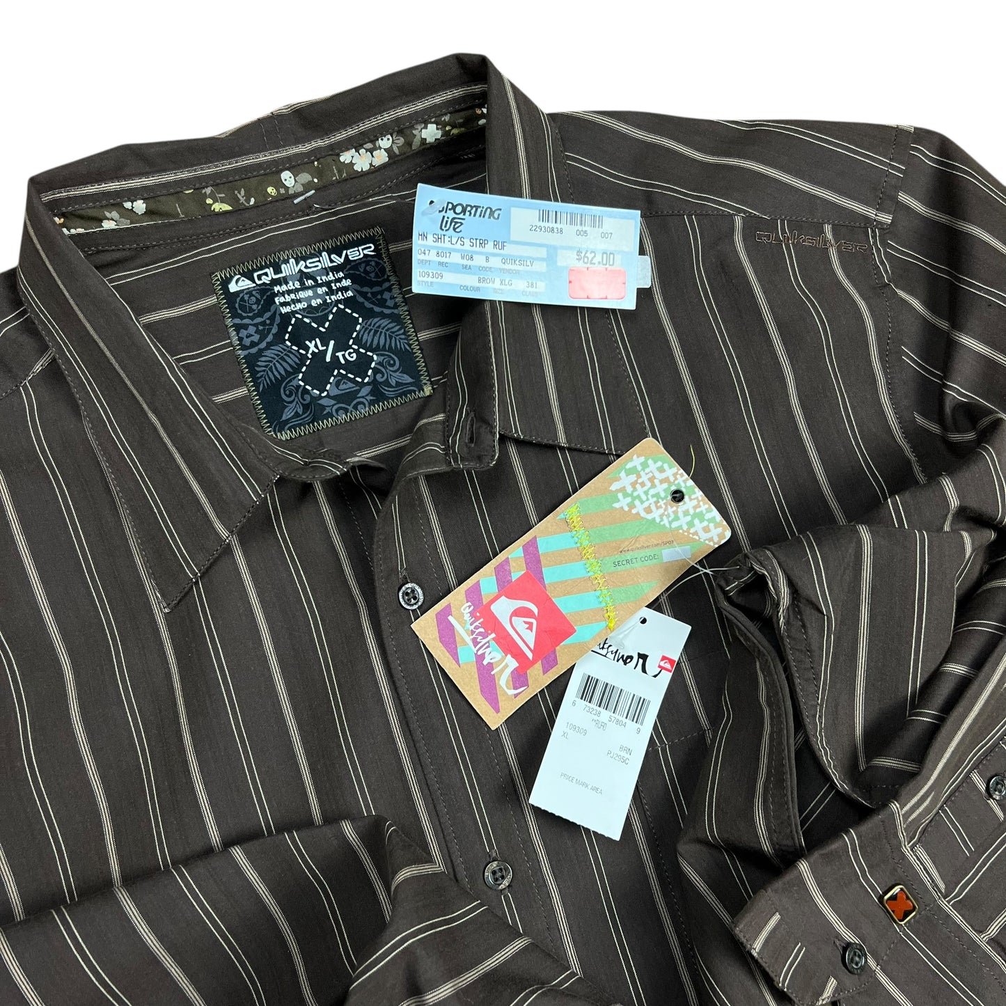 Quiksilver Brown Striped Button-up Shirt - XL