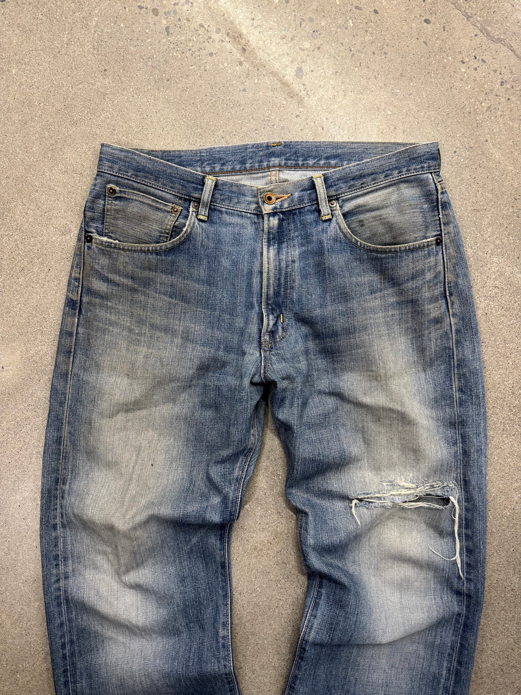 Faded & Distressed Edwin 505X Selvedge Jeans - 34"