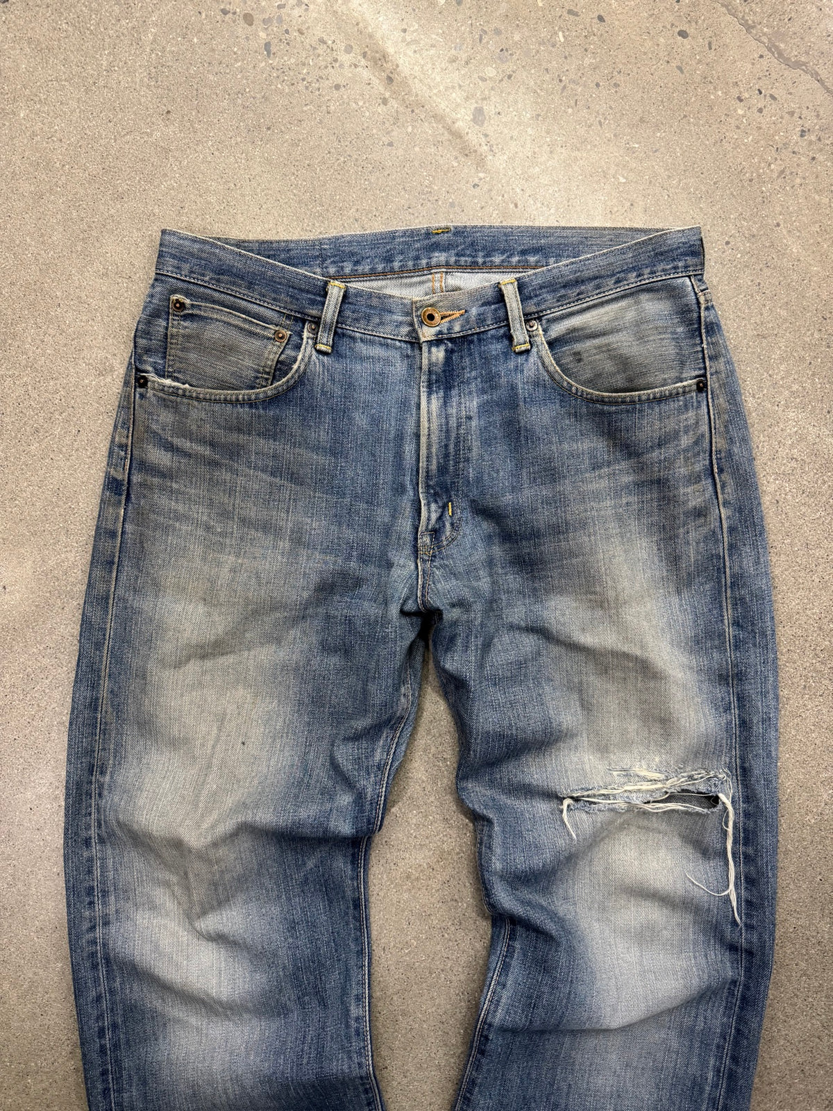 Faded & Distressed Edwin 505X Selvedge Jeans - 34"
