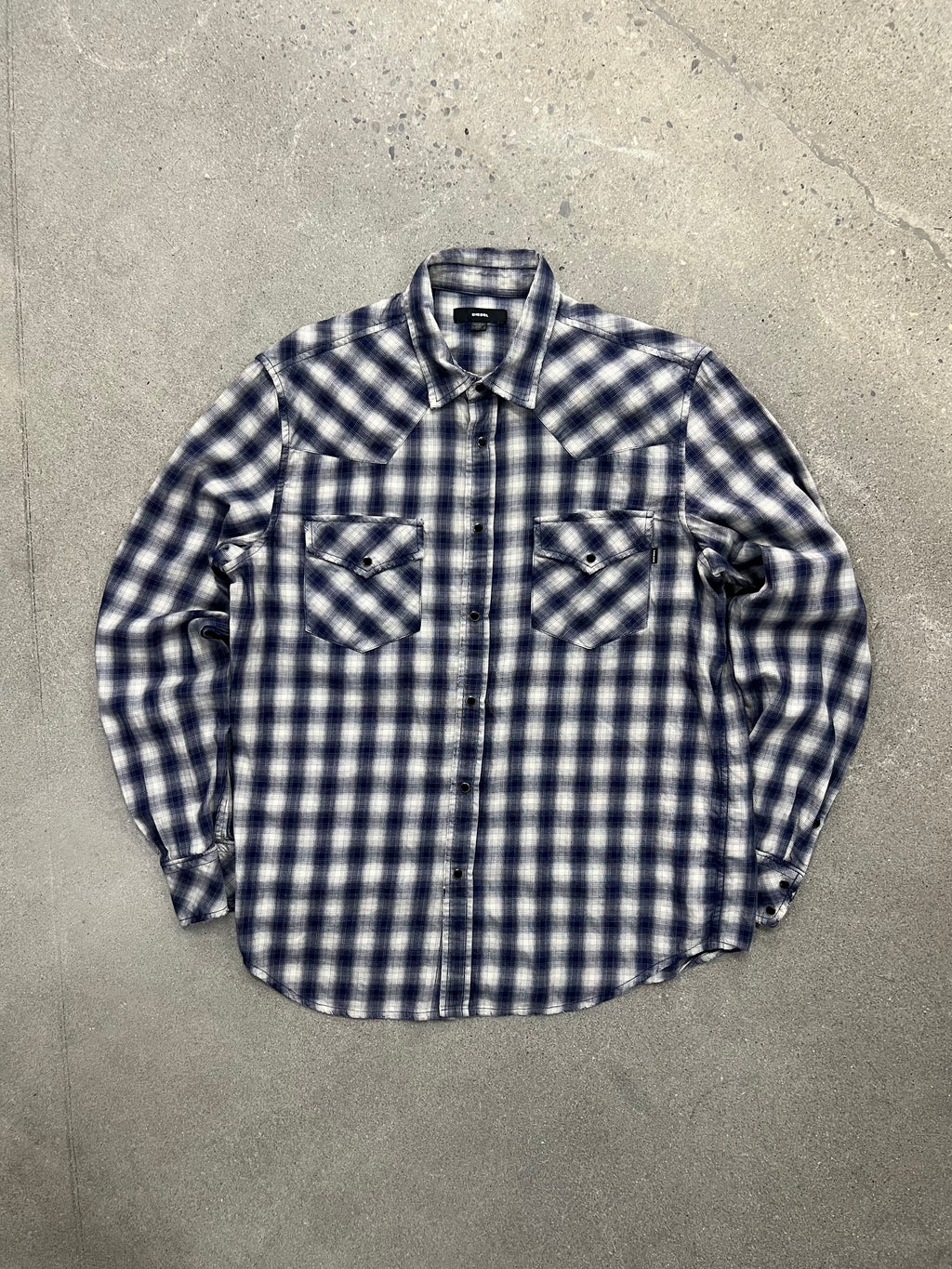 Diesel Plaid Pearl Snap Button-Up Shirt - L