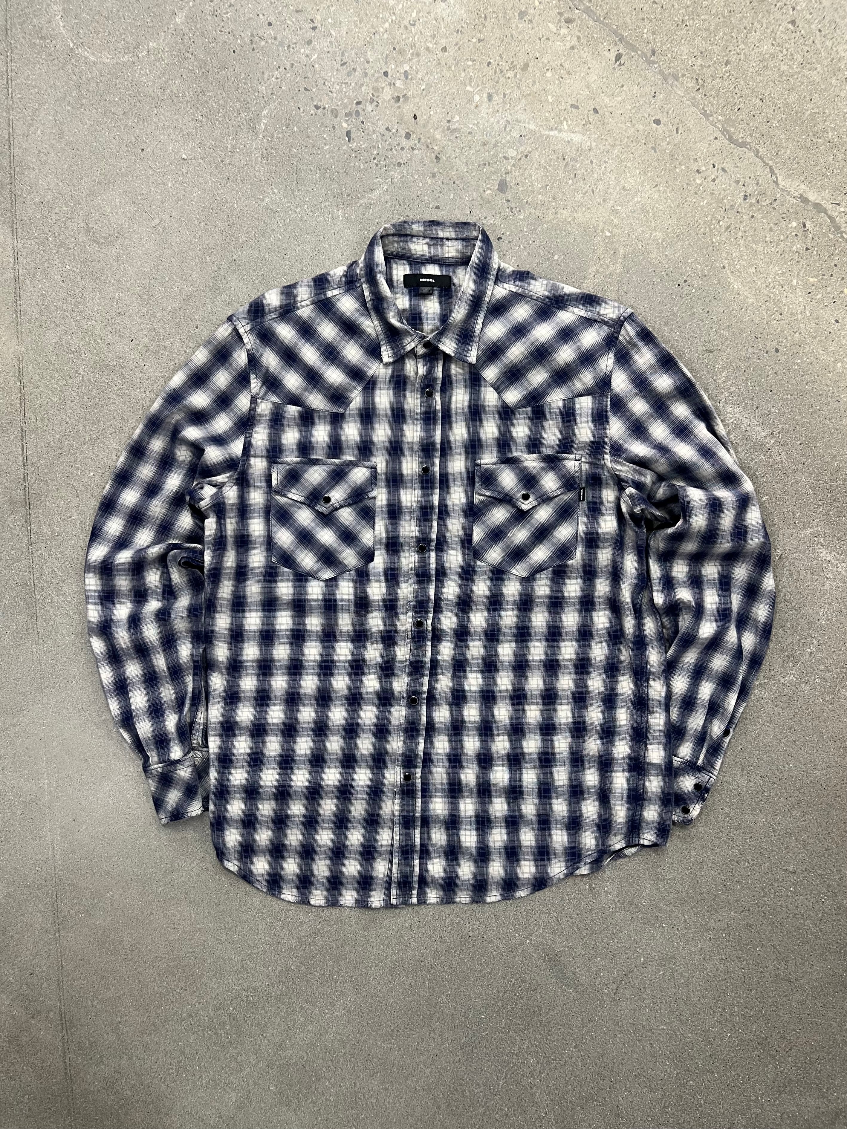 Diesel Plaid Pearl Snap Button-Up Shirt - L
