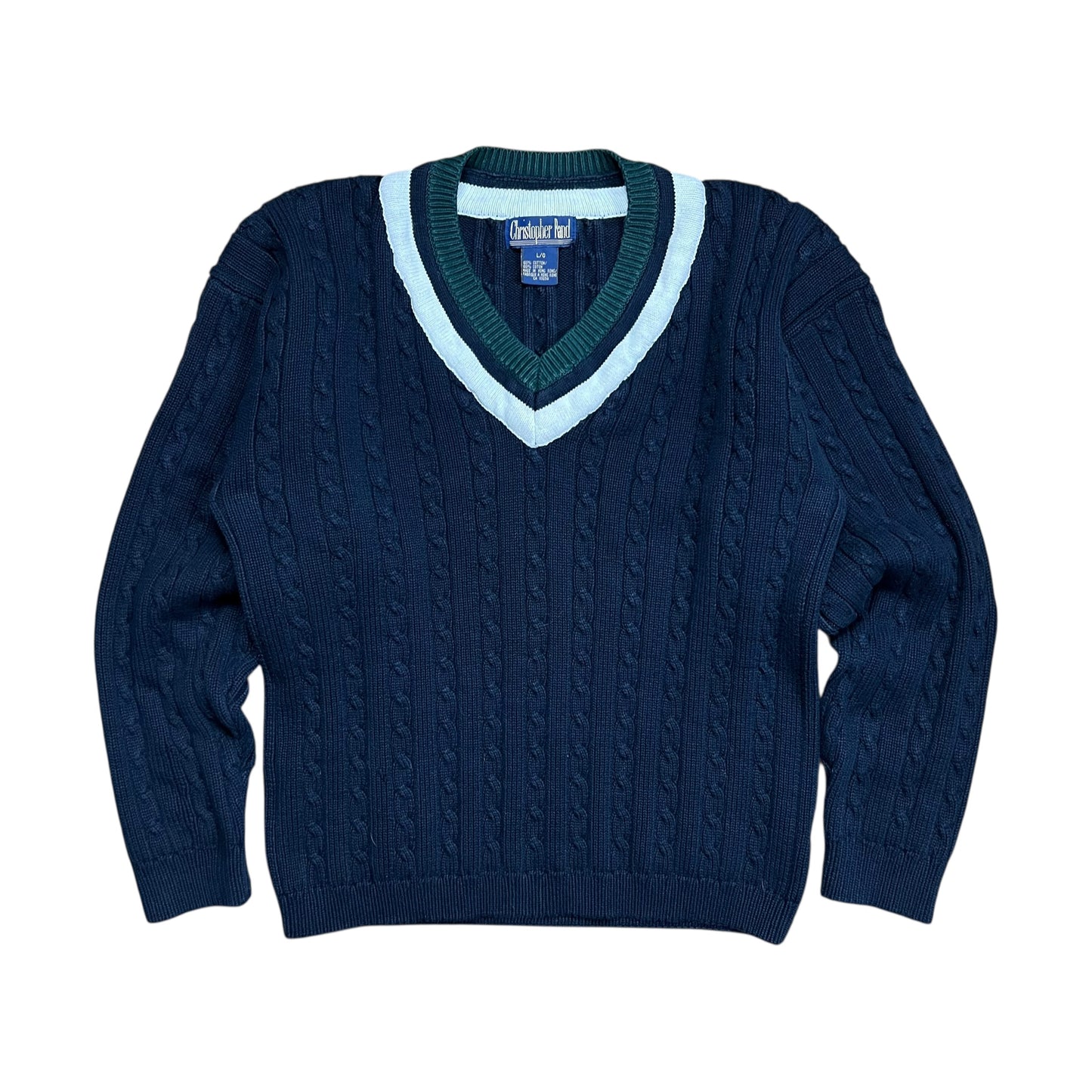 Christopher Rand Cable Knit V-neck Sweater - L