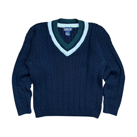 Christopher Rand Cable Knit V-neck Sweater - L